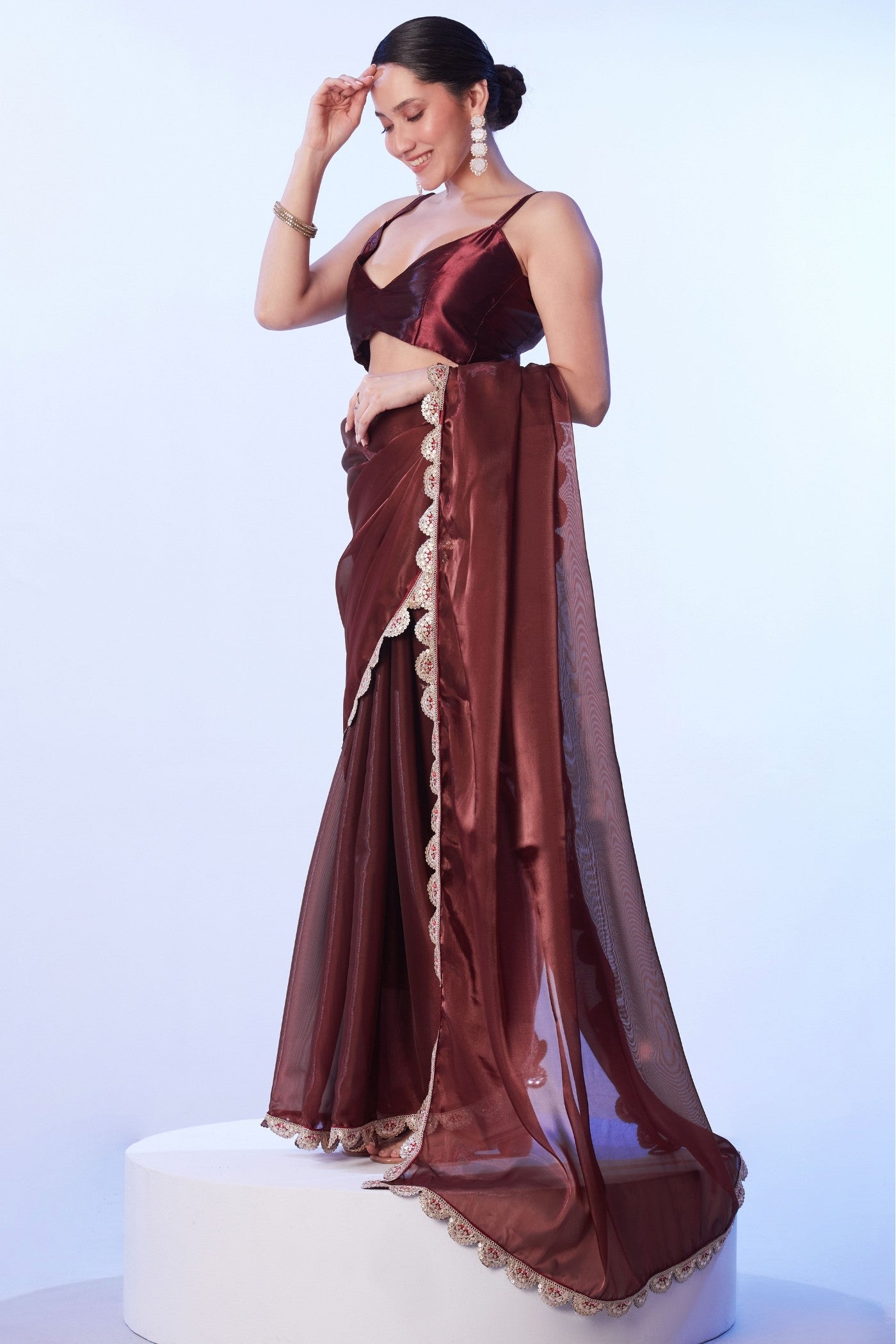 Buy MySilkLove Walnut Brown Designer Partywear Saree Online