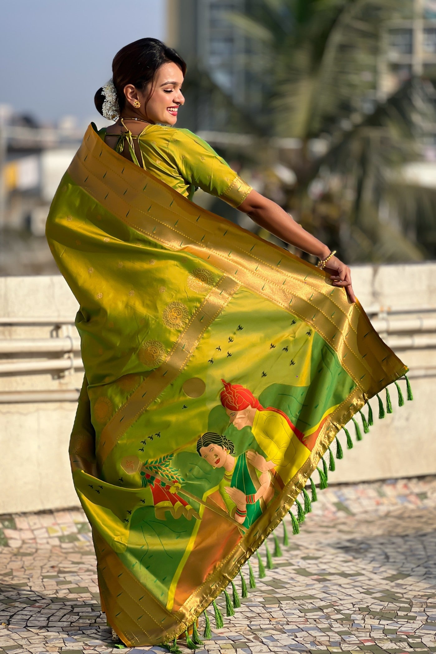 Buy MySilkLove Sushi Green Woven Paithani Saree Online