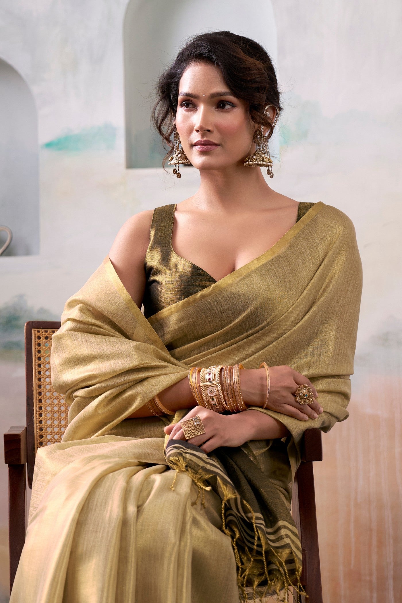 Buy MySilkLove Fawn Brown Handloom Tissue Saree Online