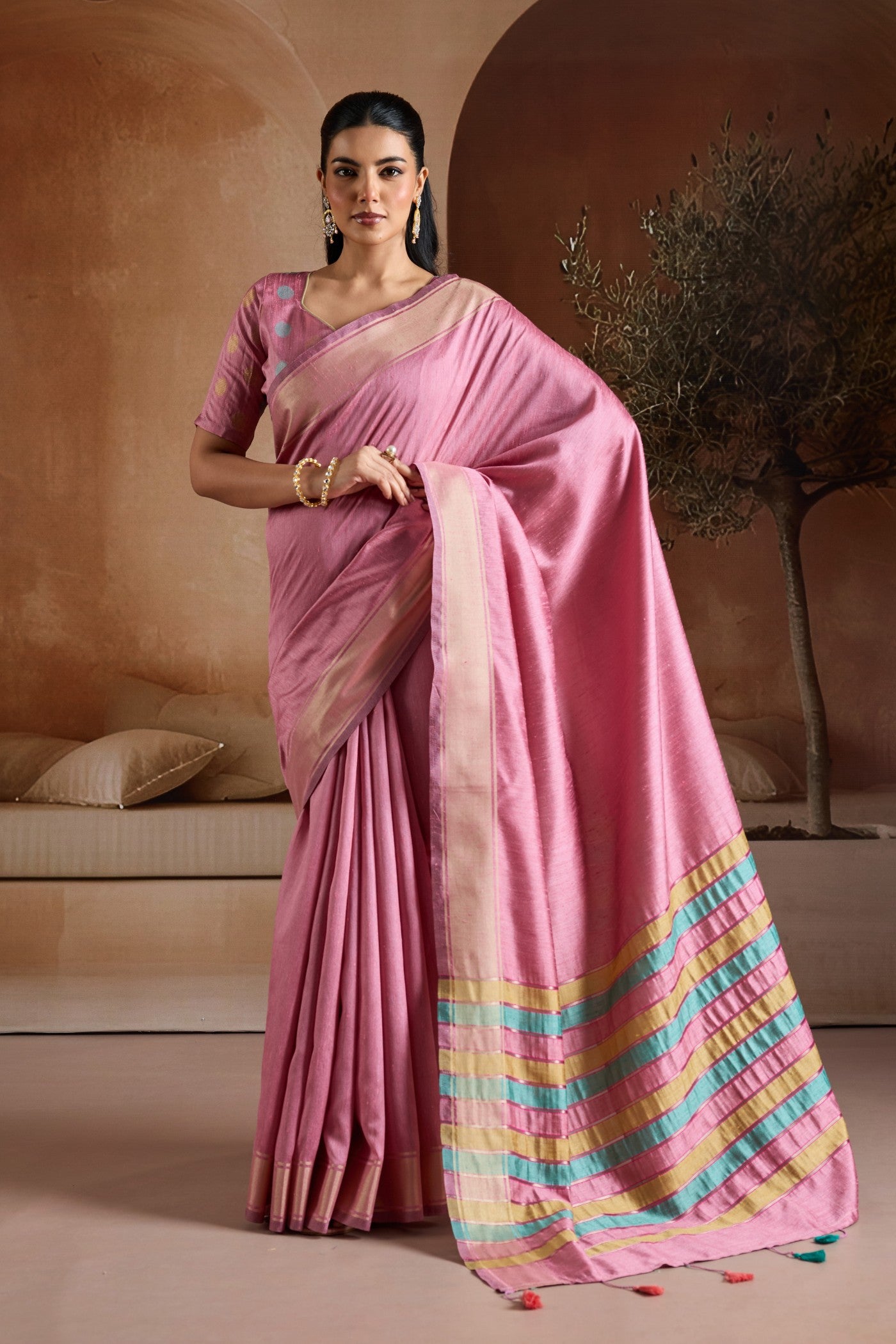 Buy MySilkLove Blossom Pink Handloom Bhagalpuri Saree Online