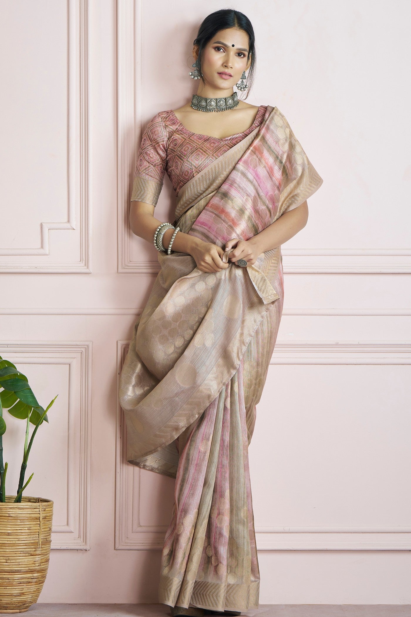 Buy MySilkLove Brandy Cream Handloom Khadi Silk Saree Online