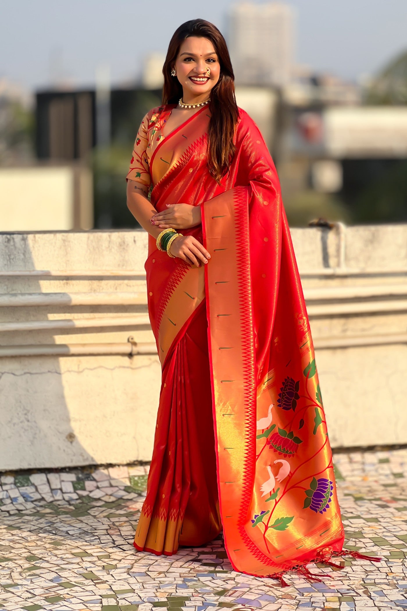 Buy MySilkLove Ruddy Red Woven Tissue Paithani Saree Online