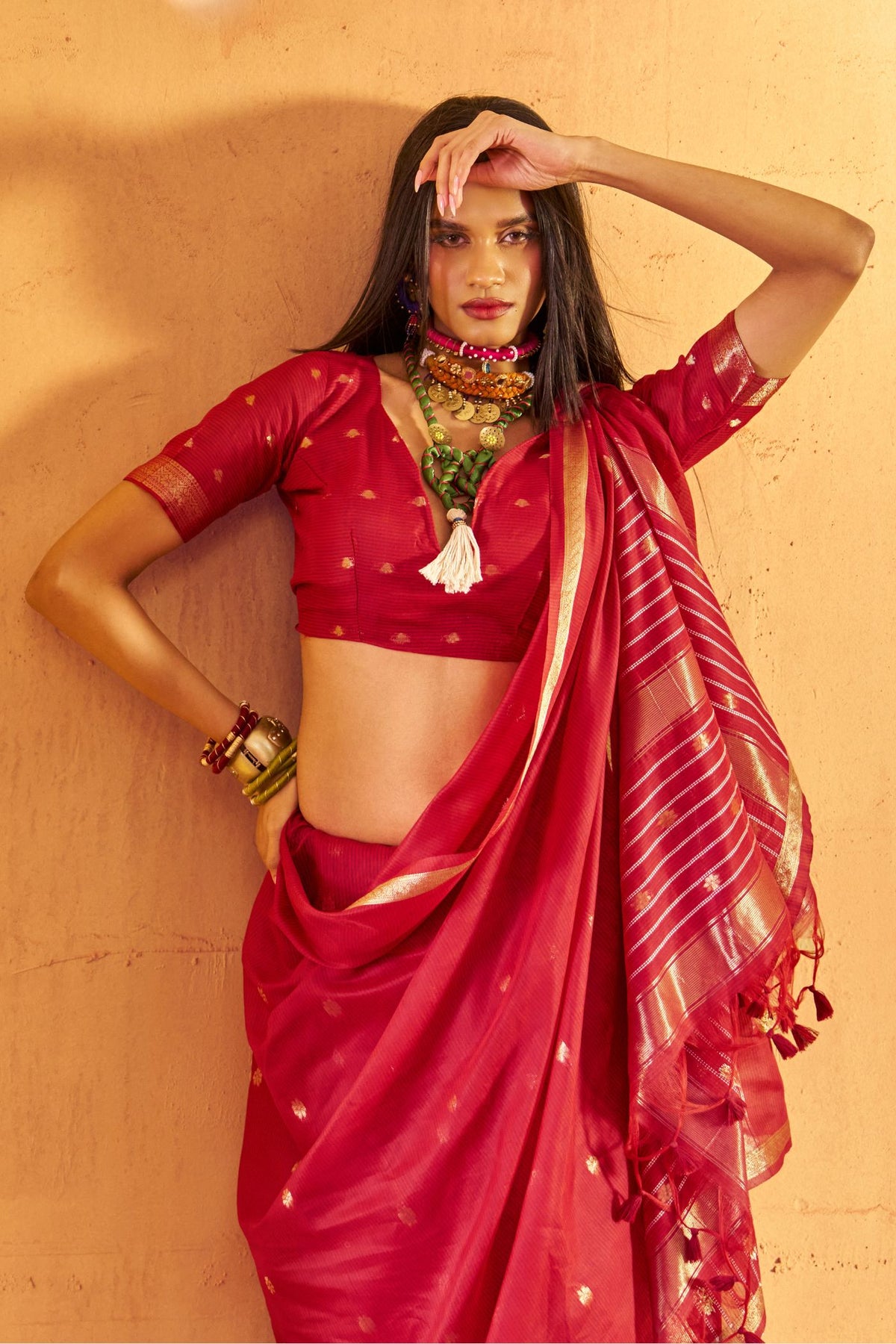 Buy MySilkLove Fire Red Banarasi Handloom Silk Saree Online