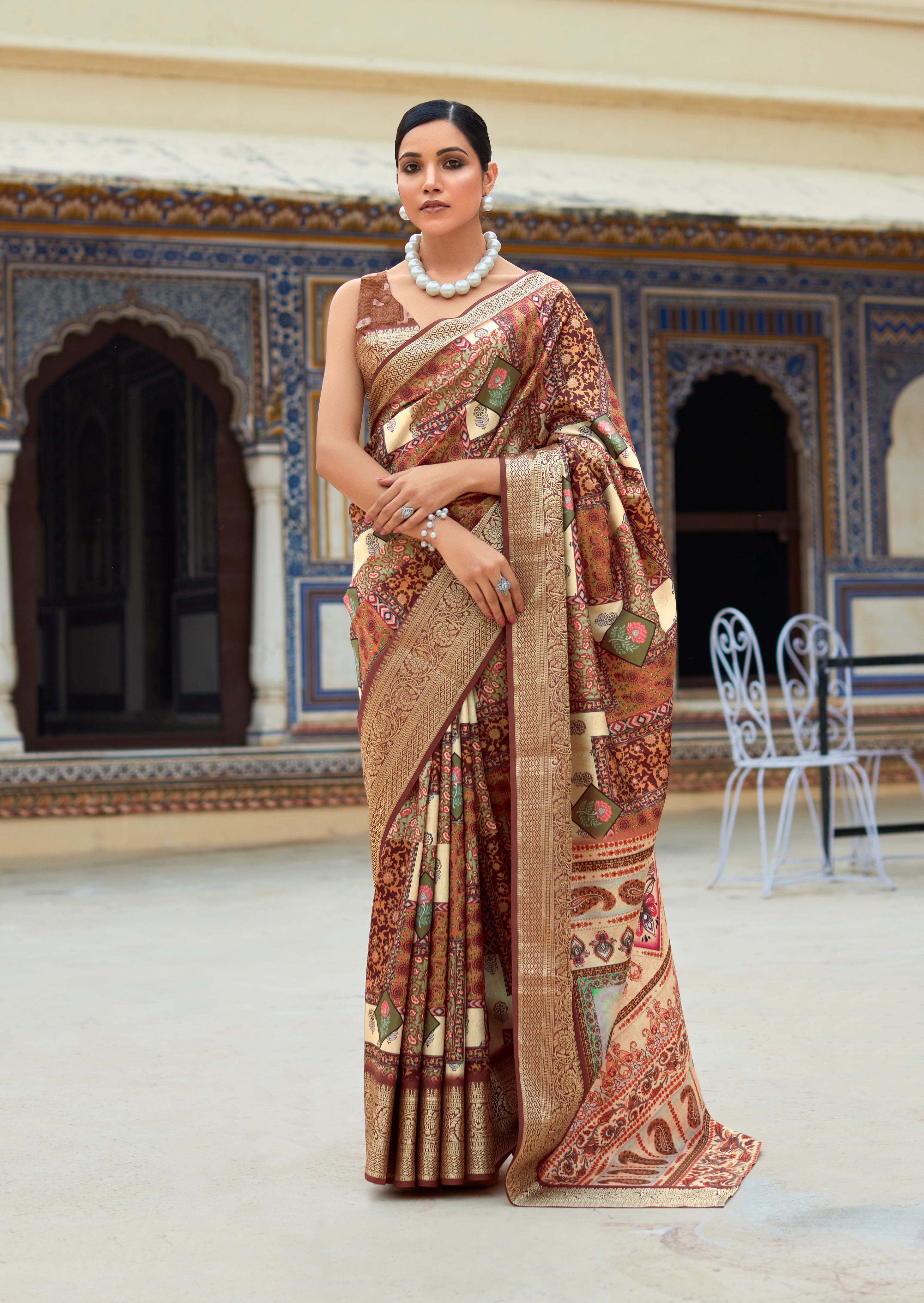 Buy MySilkLove Goldfish Orange Banarasi Printed Silk Saree Online