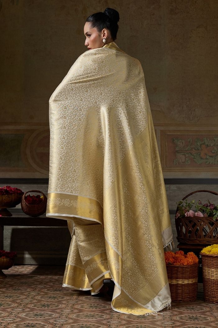 Buy MySilkLove Milk White Woven Kanjivaram Saree Online
