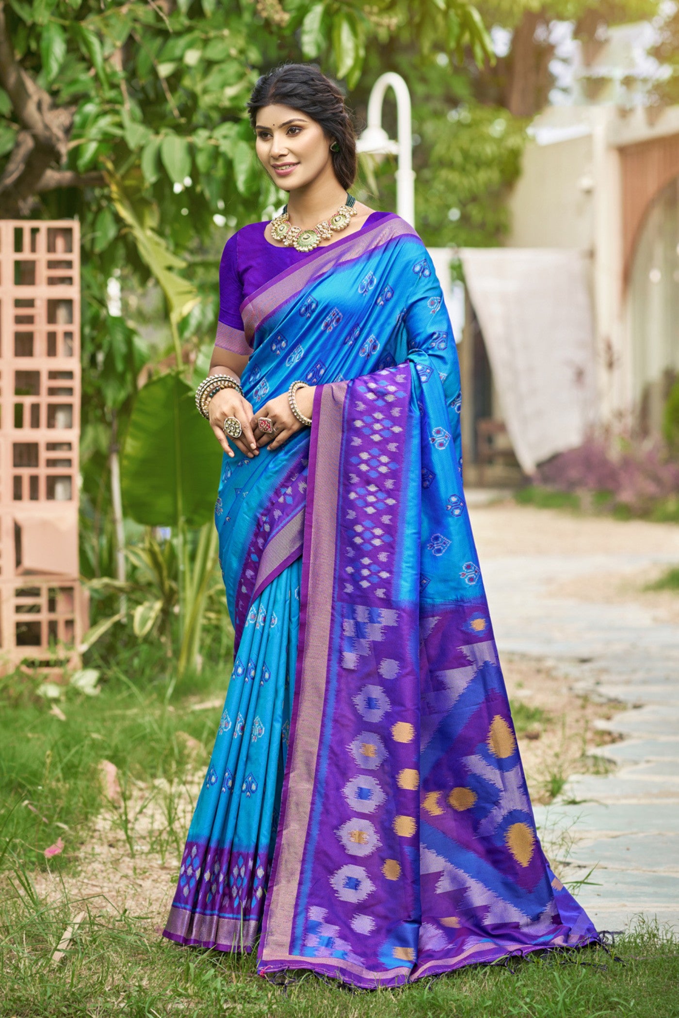 Buy MySilkLove James Blue Ikkat Soft Silk Saree Online