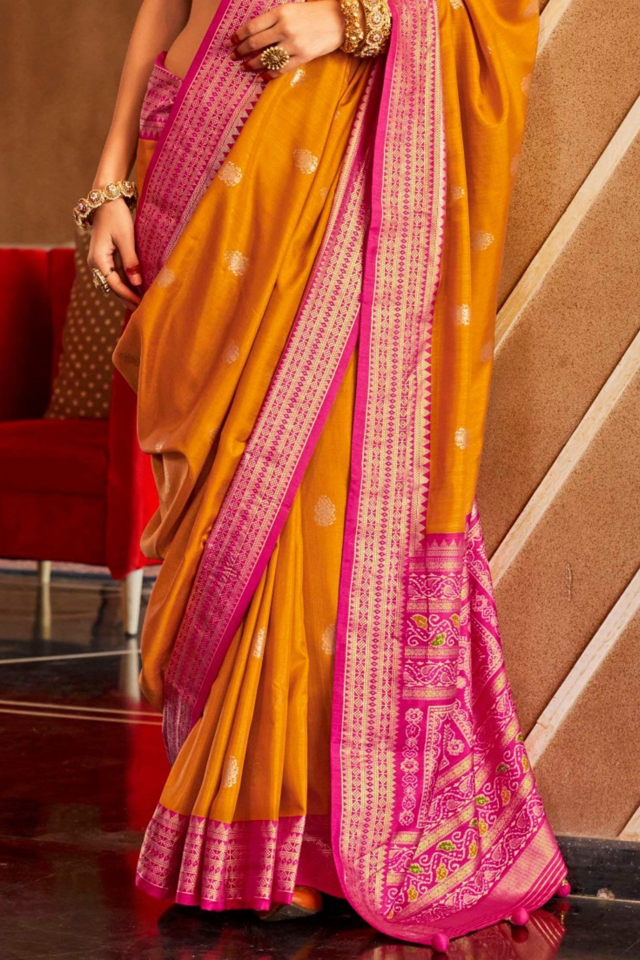 Buy MySilkLove Bright Sun Yellow Printed Patola Saree Online