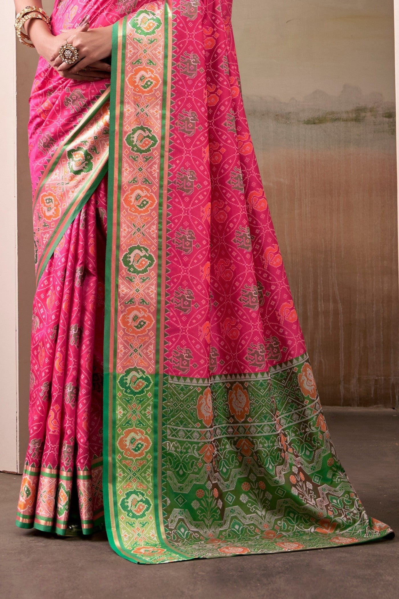 Buy MySilkLove European Pink Woven Patola Silk Saree Online
