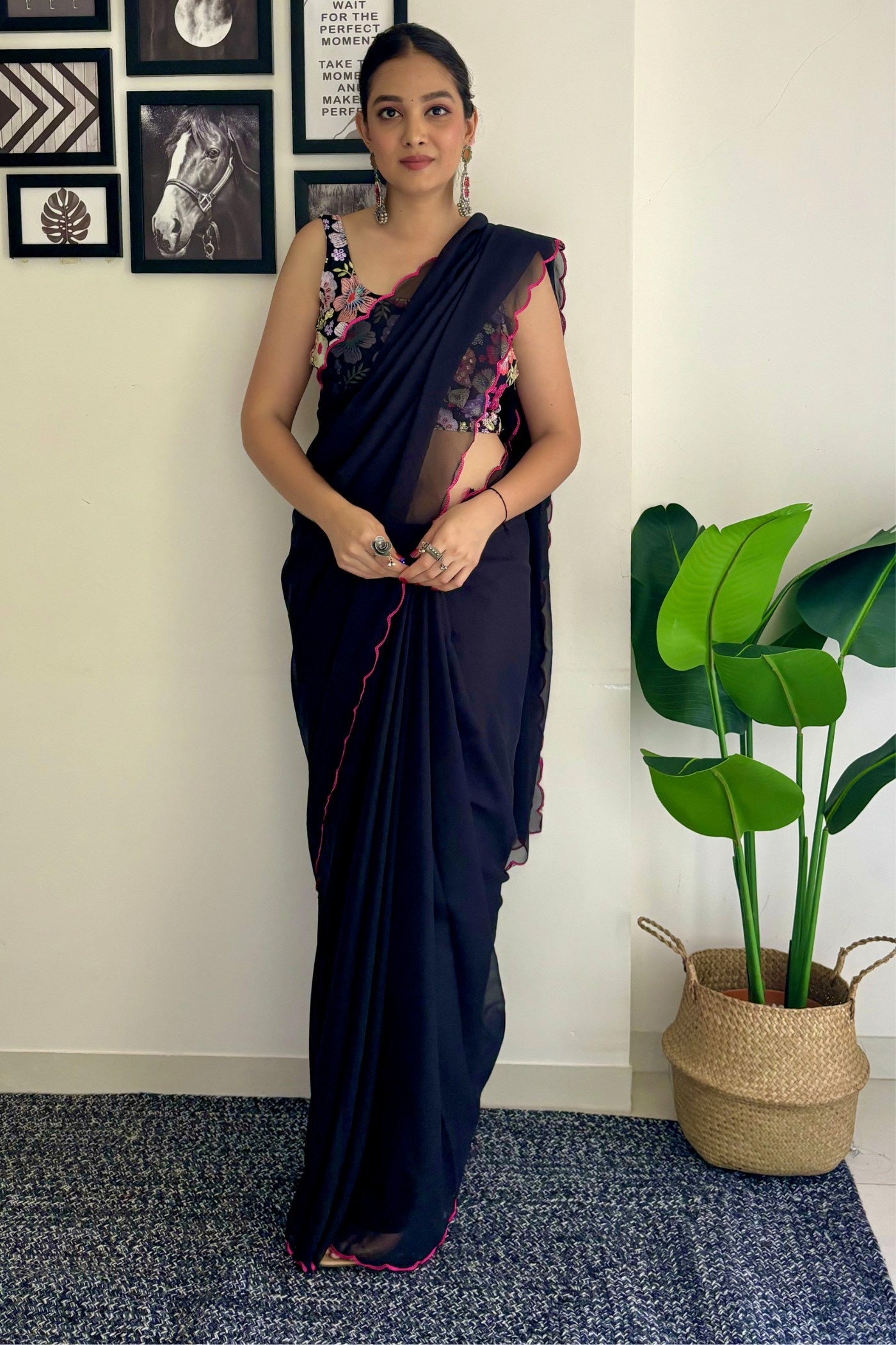 Buy MySilkLove Sable Black Gerogette Saree Online