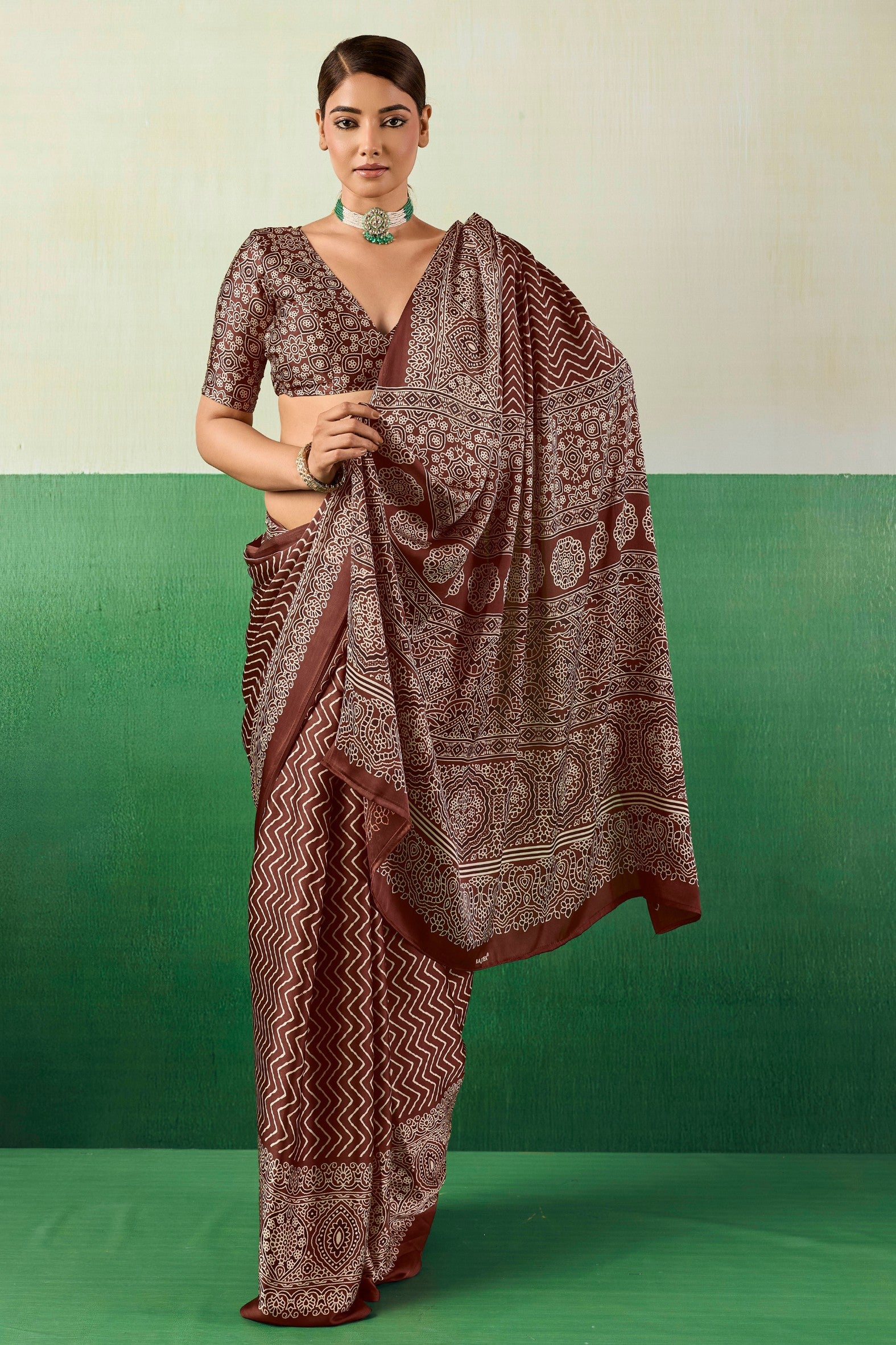 Buy MySilkLove Mulberry Maroon Modal Ajrakh Satin Printed Silk Saree Online