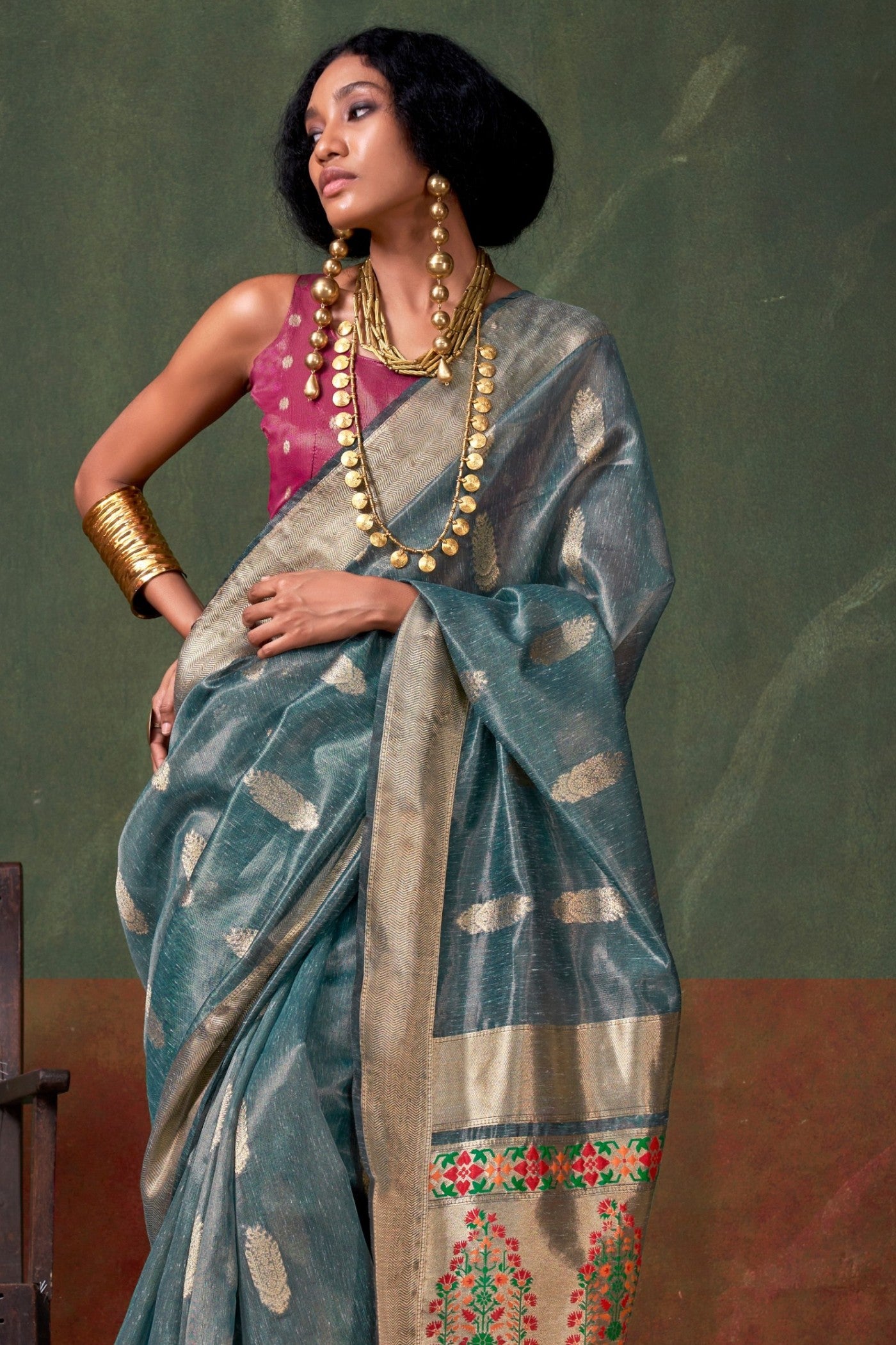 Buy MySilkLove Nevada Blue Banarasi Handloom Saree Online