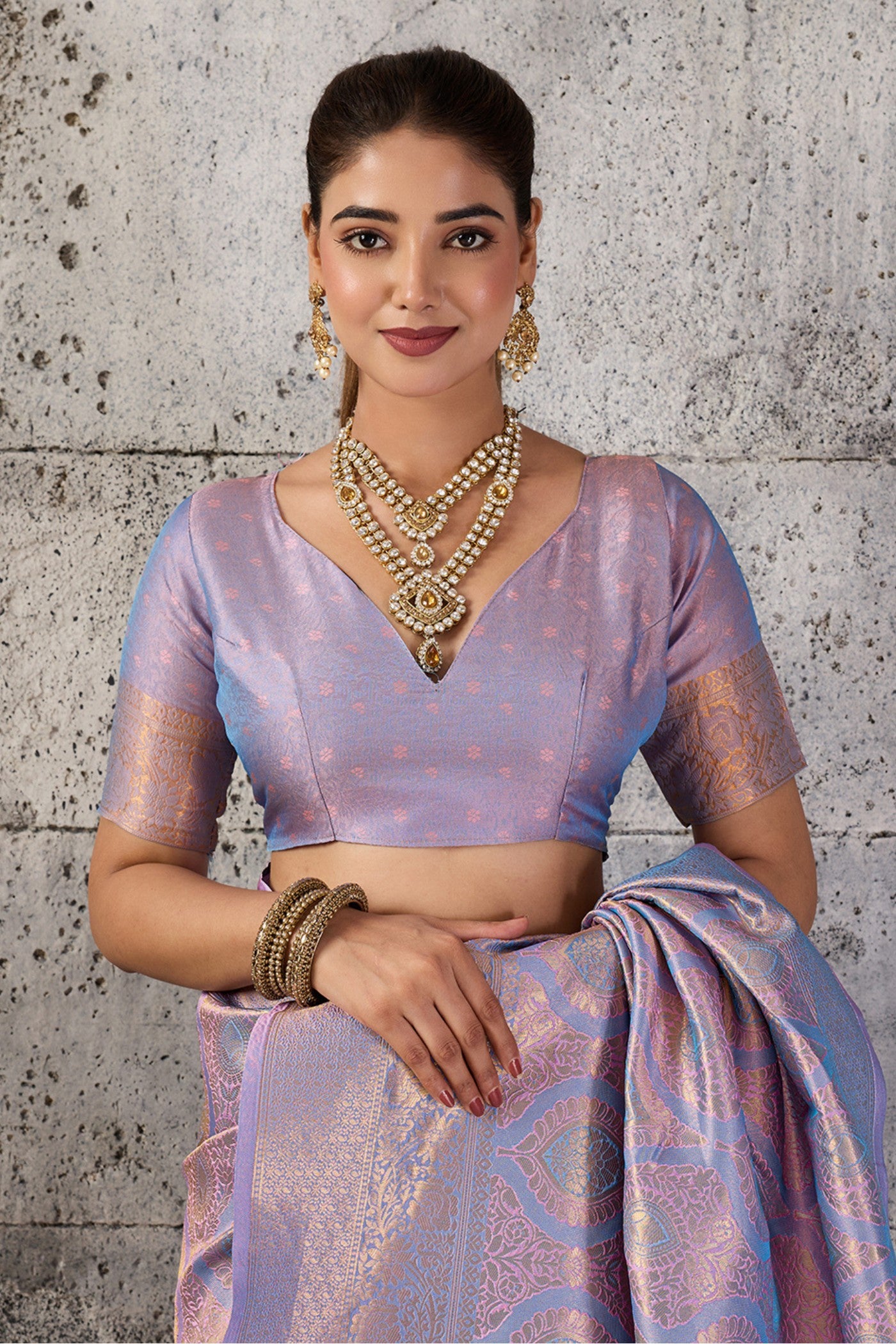 Buy MySilkLove Lavender Pearl Woven Kanjivaram Saree Online
