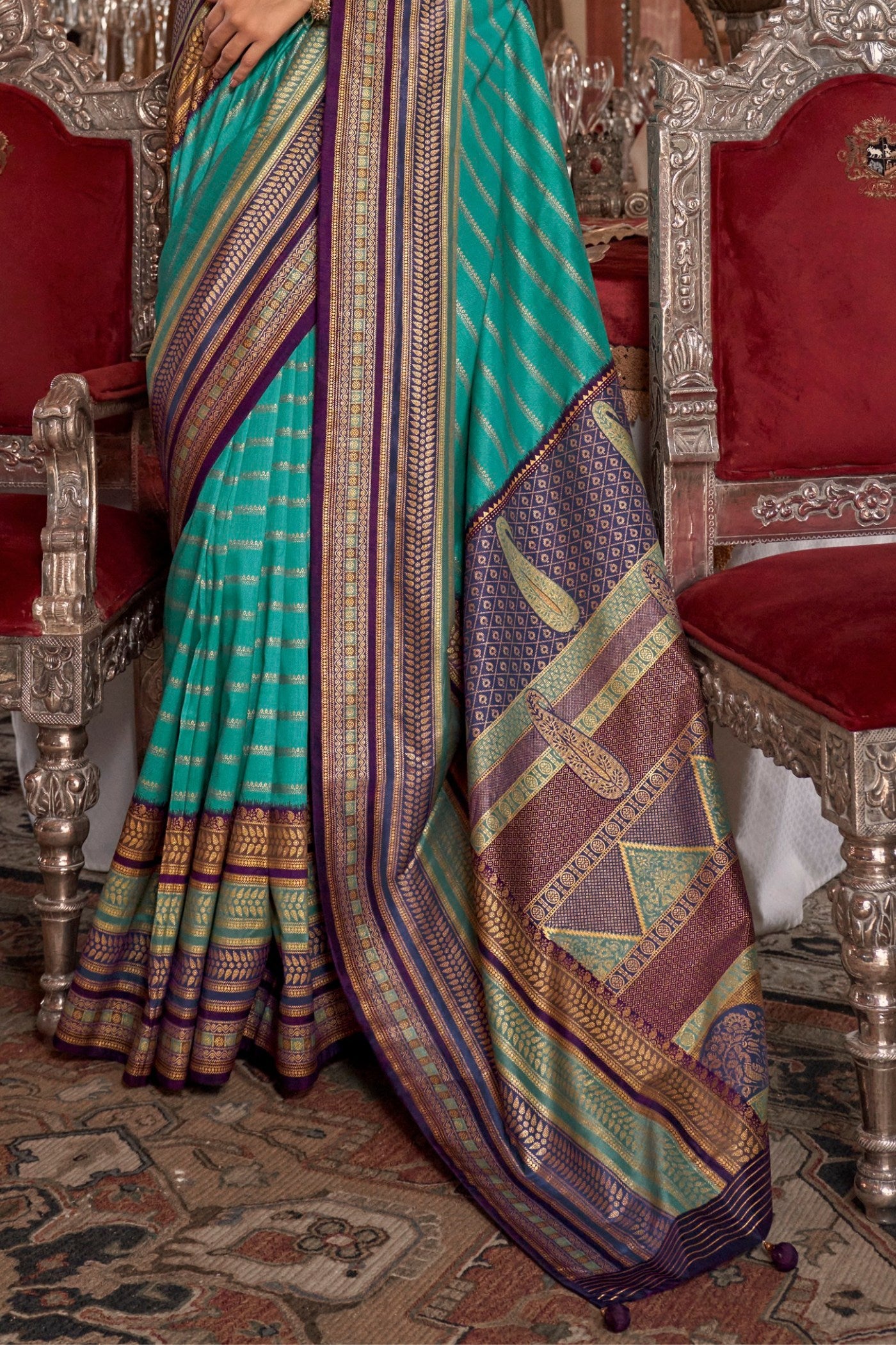 Buy MySilkLove Opal Blue Printed Patola Saree Online