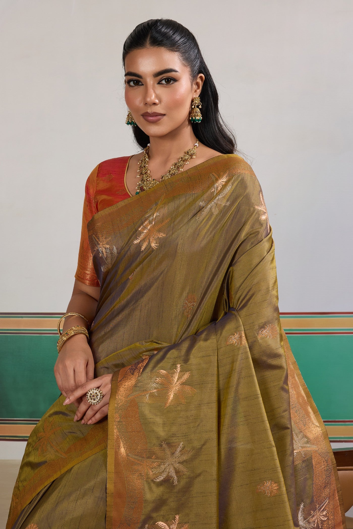 MySilkLove Dust Green Banarasi Handloom Tussar Saree
