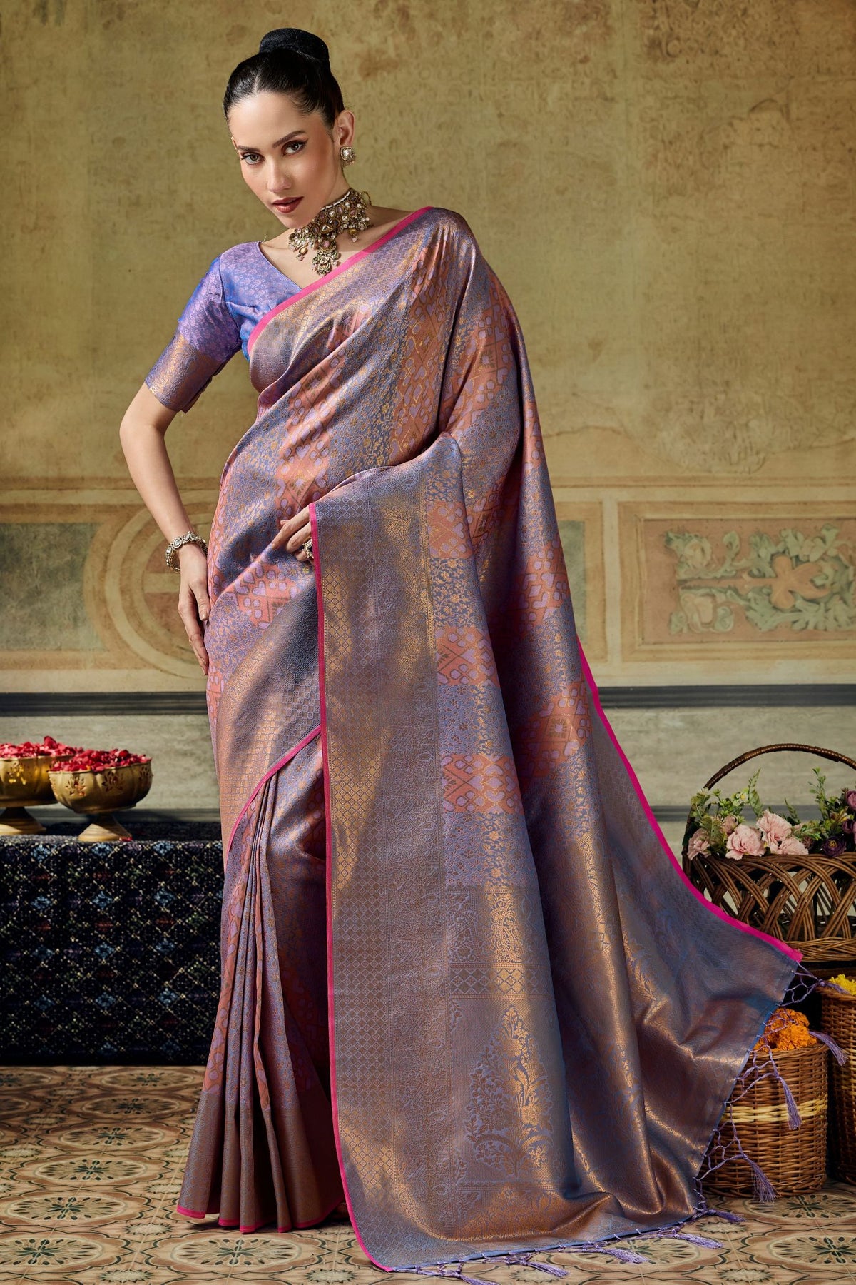 Buy MySilkLove Grape Purple Kanjivaram Handloom Saree Online