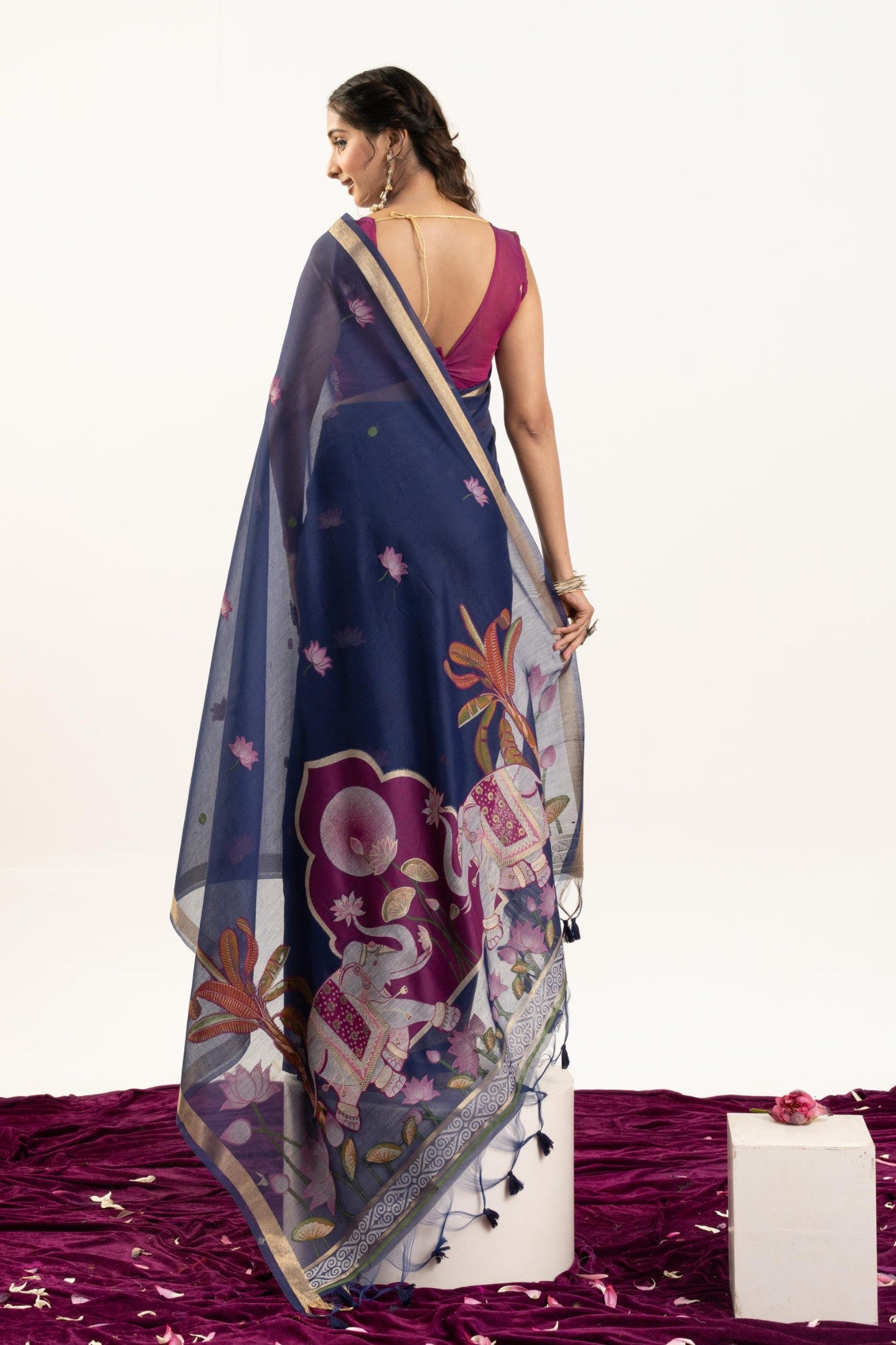 Buy MySilkLove Majesty Blue Woven Soft Muga Cotton Saree Online