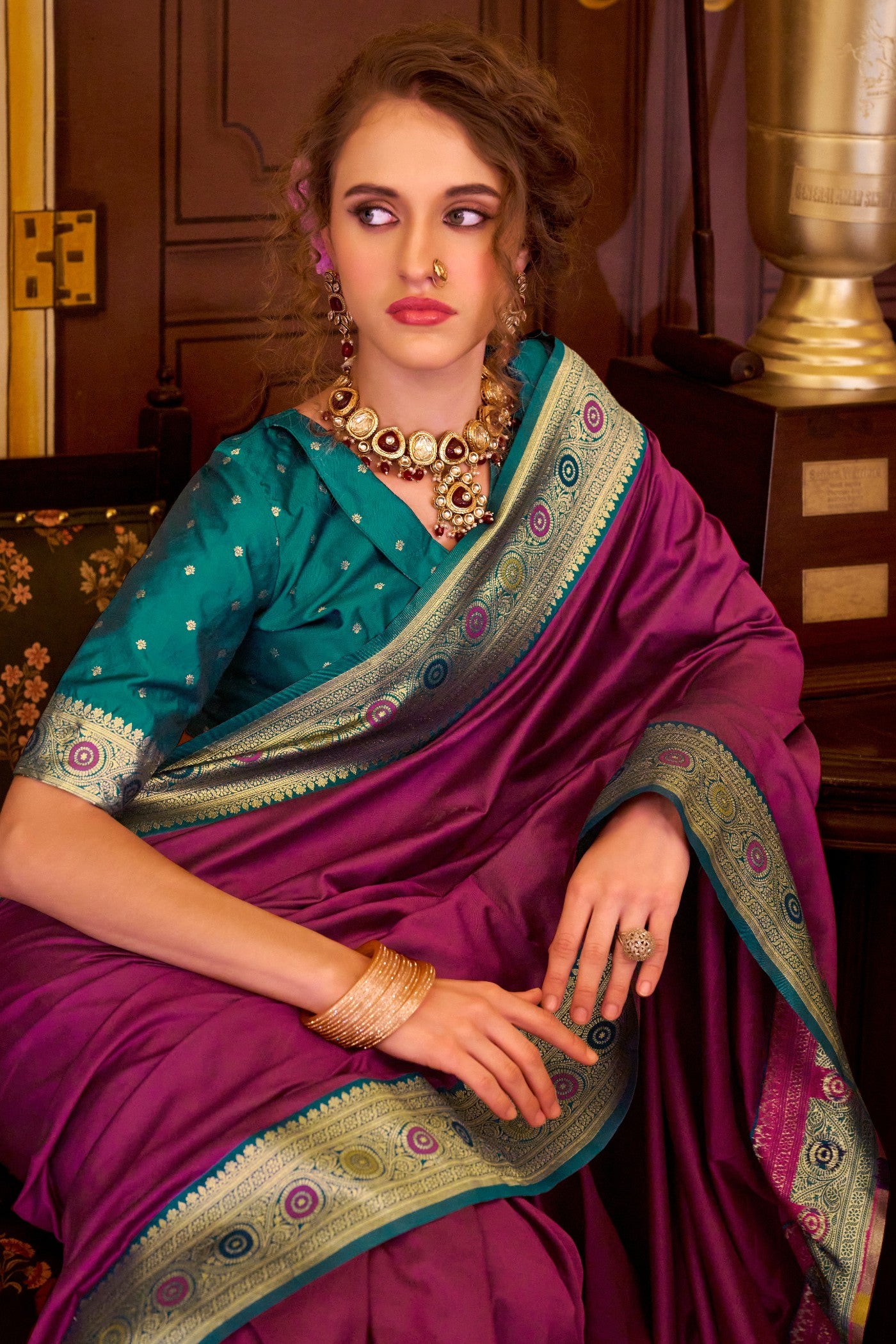MySilkLove Tyrian Purple Woven Banarasi Soft Silk Saree