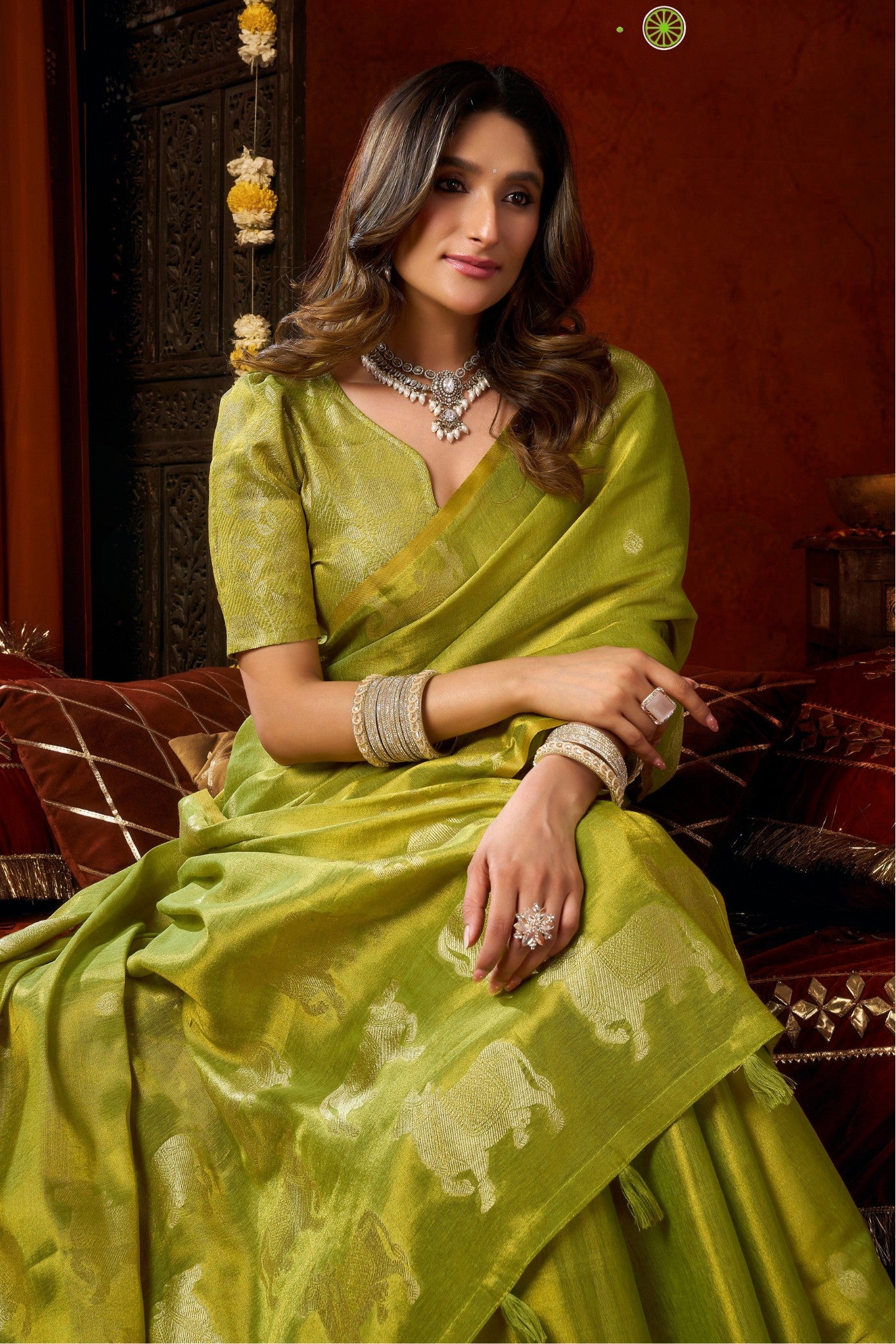 MySilkLove Alien Green Handloom Tissue Saree