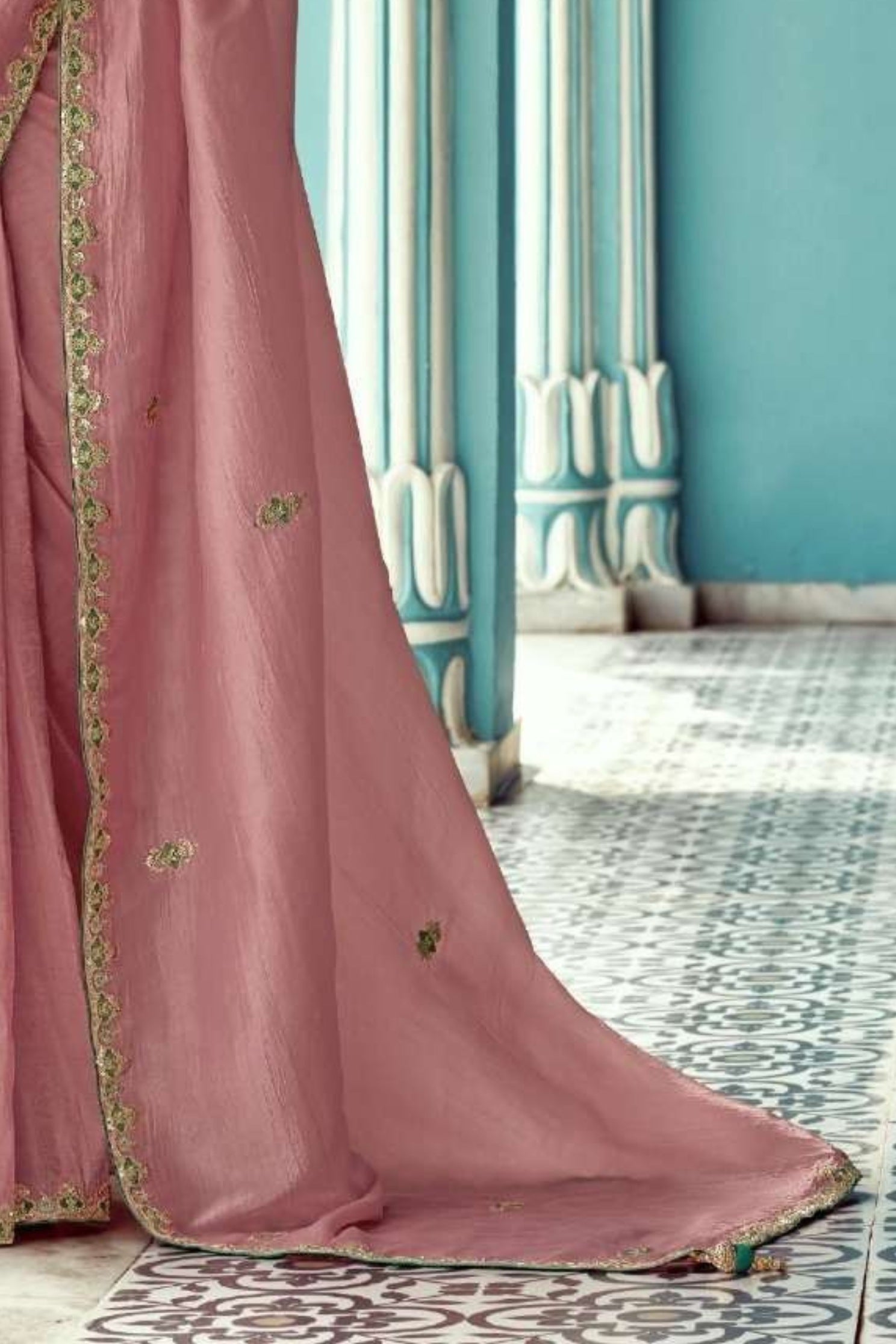 Buy MySilkLove Rosy Pink Embroidered Tissue Designer Saree Online