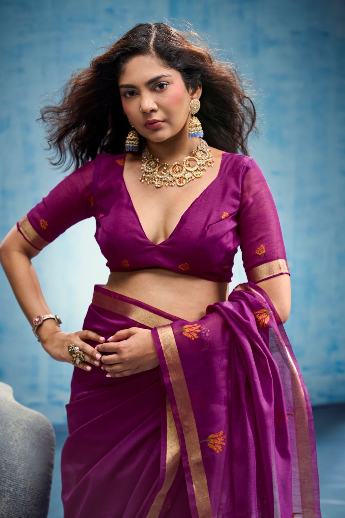 Buy MySilkLove Plum Purple Munga Handloom Cotton Saree Online