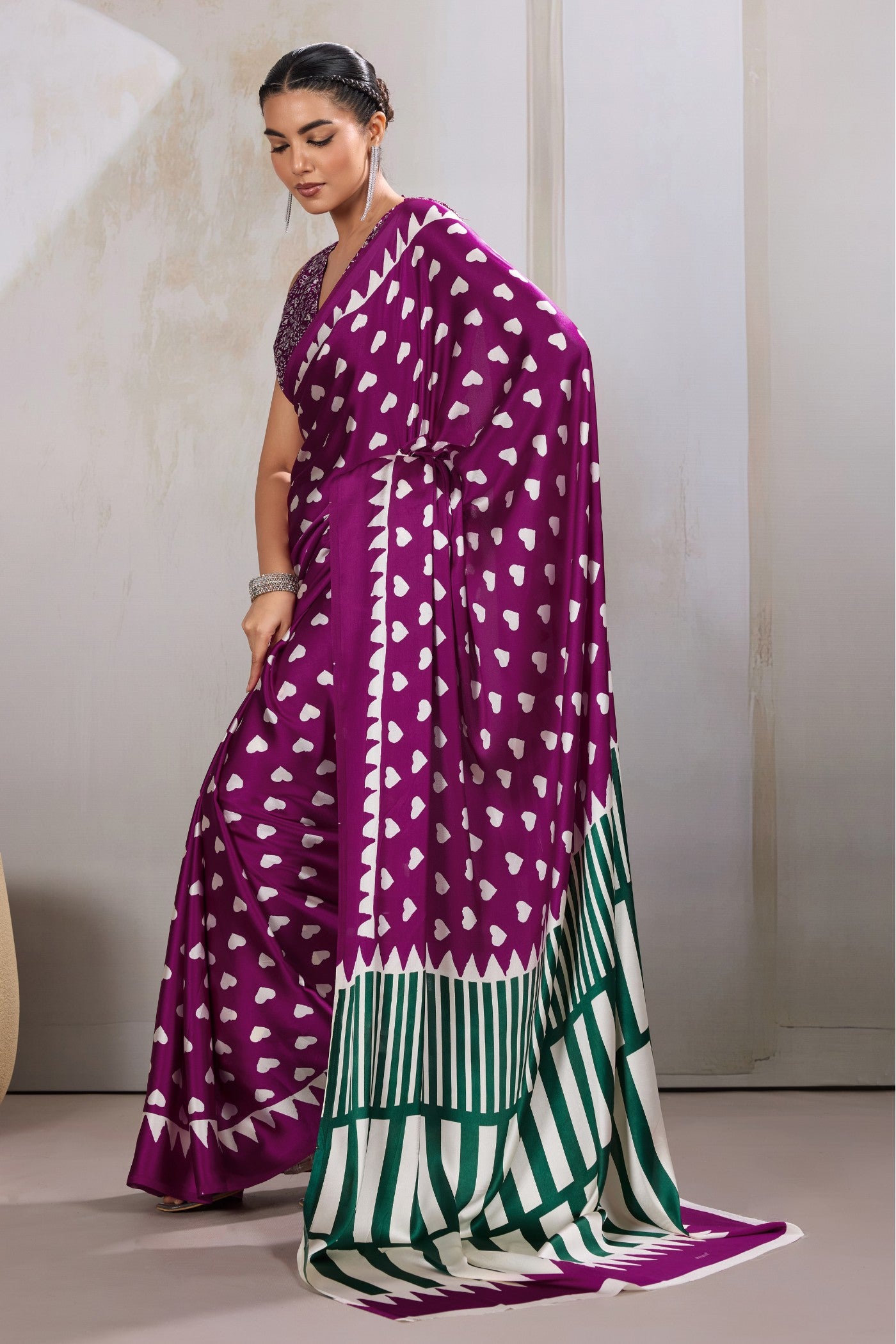 Buy MySilkLove Magenta Purple Printed Satin Crepe Silk Saree Online