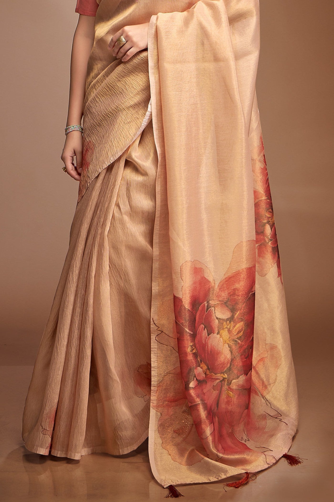 Buy MySilkLove Alabaster Cream Printed Tissue Saree Online