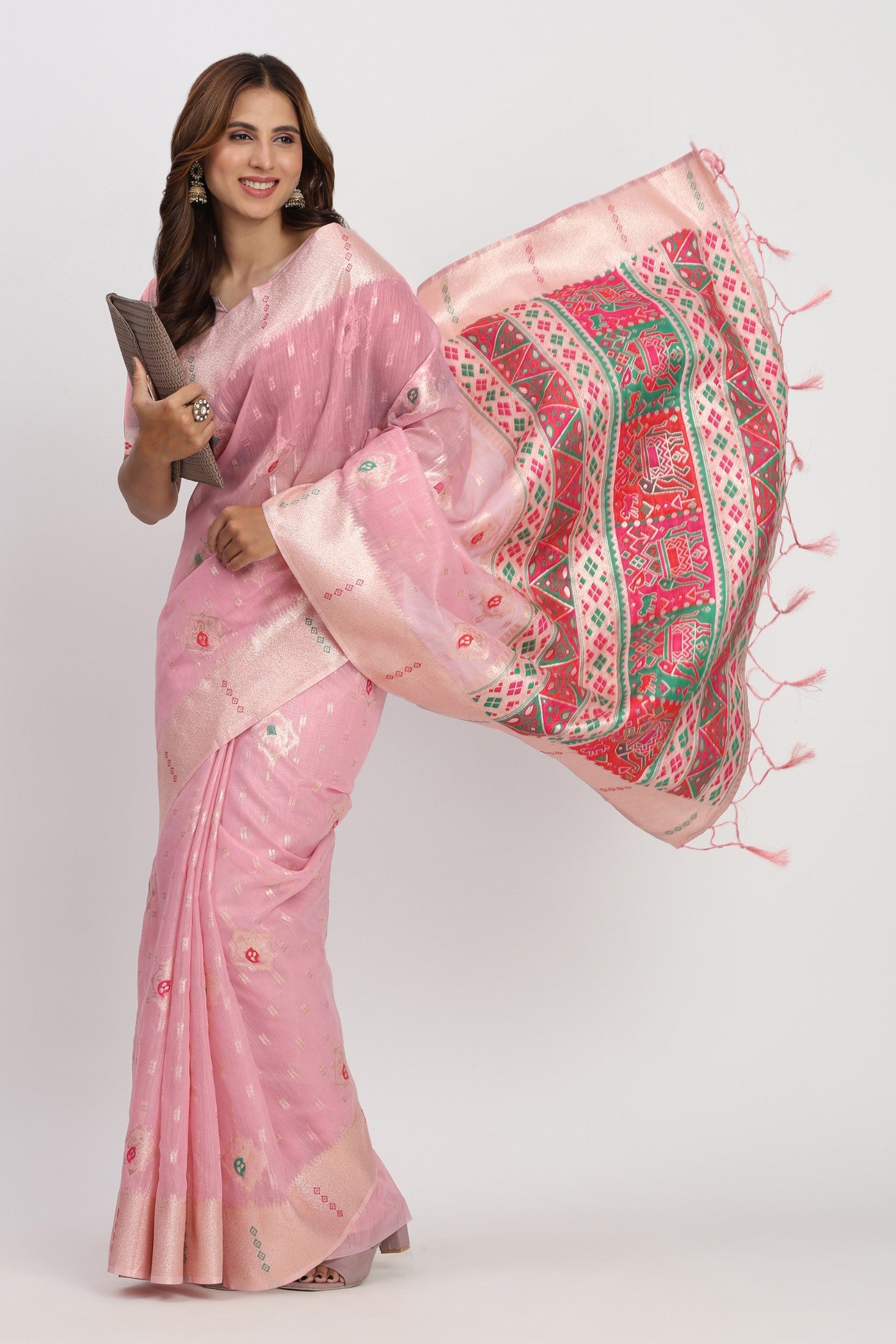 Buy MySilkLove Sea Pink Woven Linen Cotton Saree Online
