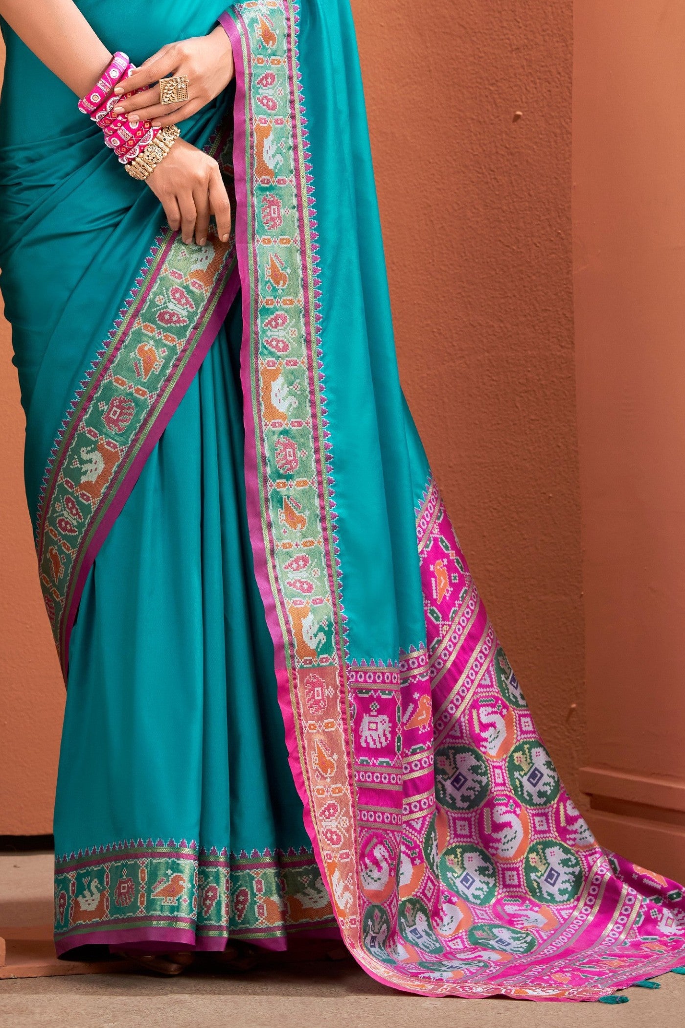Buy MySilkLove Lapis Blue Woven Banarasi Patola Silk Saree Online