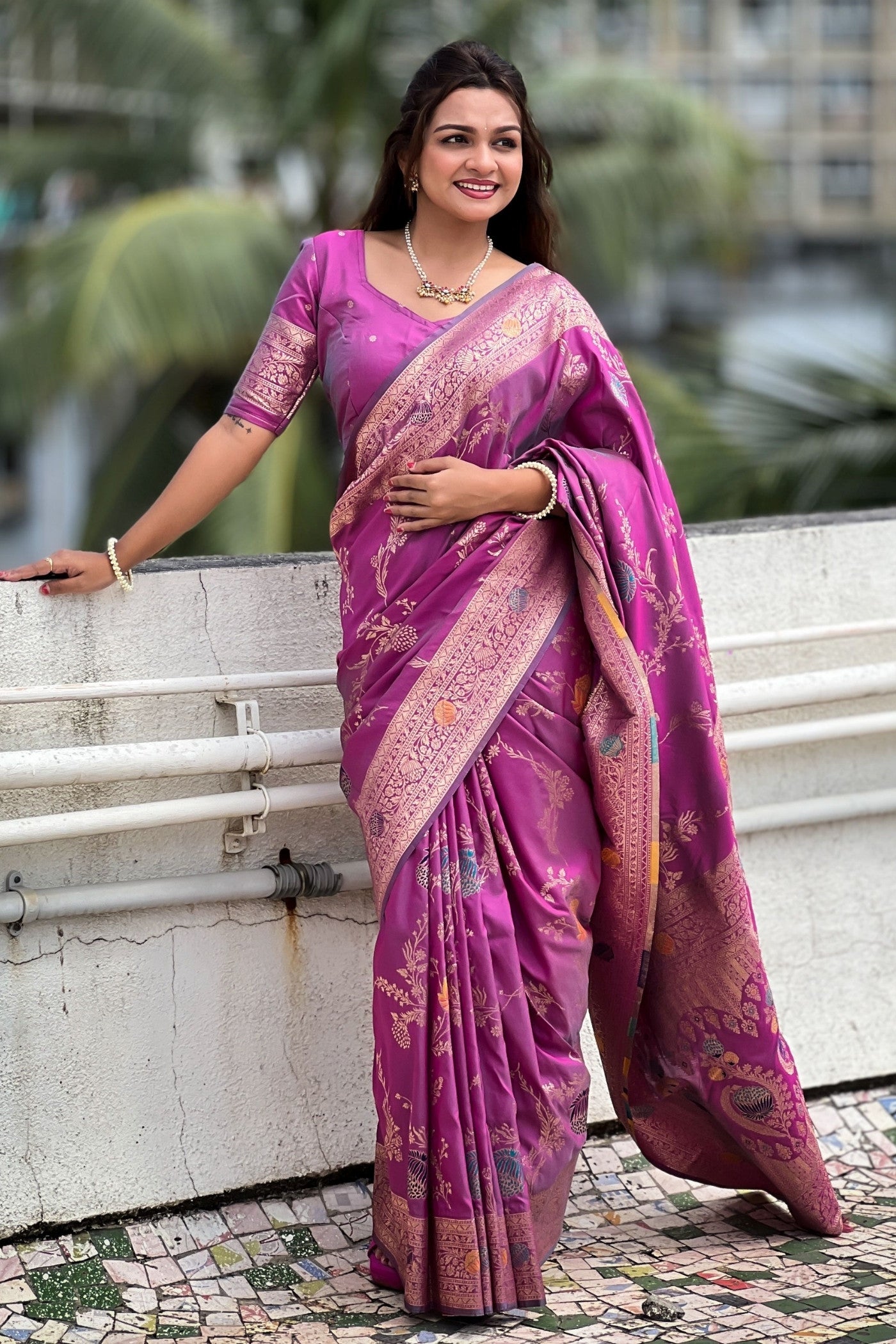 Buy MySilkLove Primary Purple Woven Banarasi Saree Online