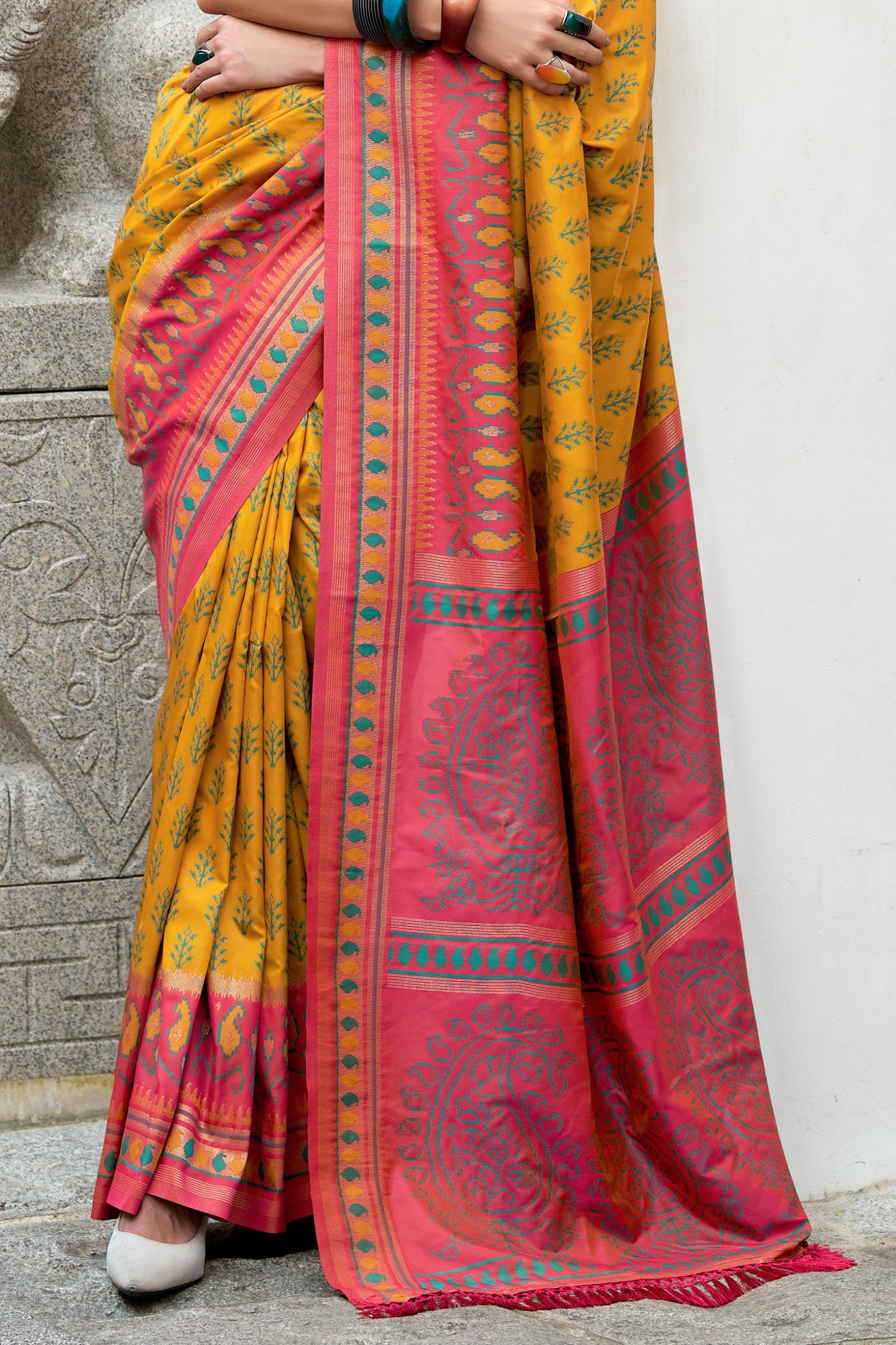 Buy MySilkLove Bourbon Yellow Woven Banarasi Saree Online