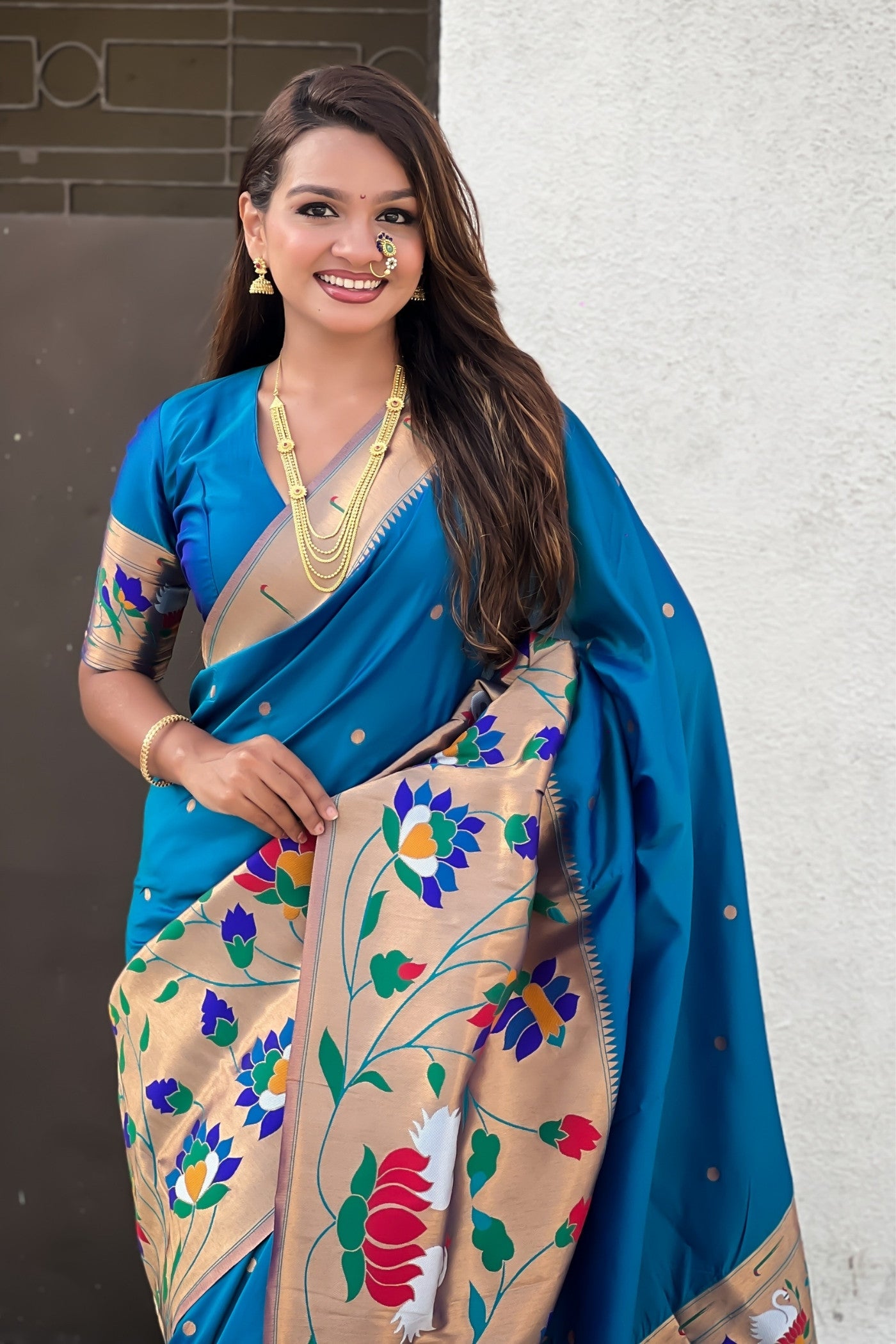MySilkLove Royal Blue Woven Paithani Saree