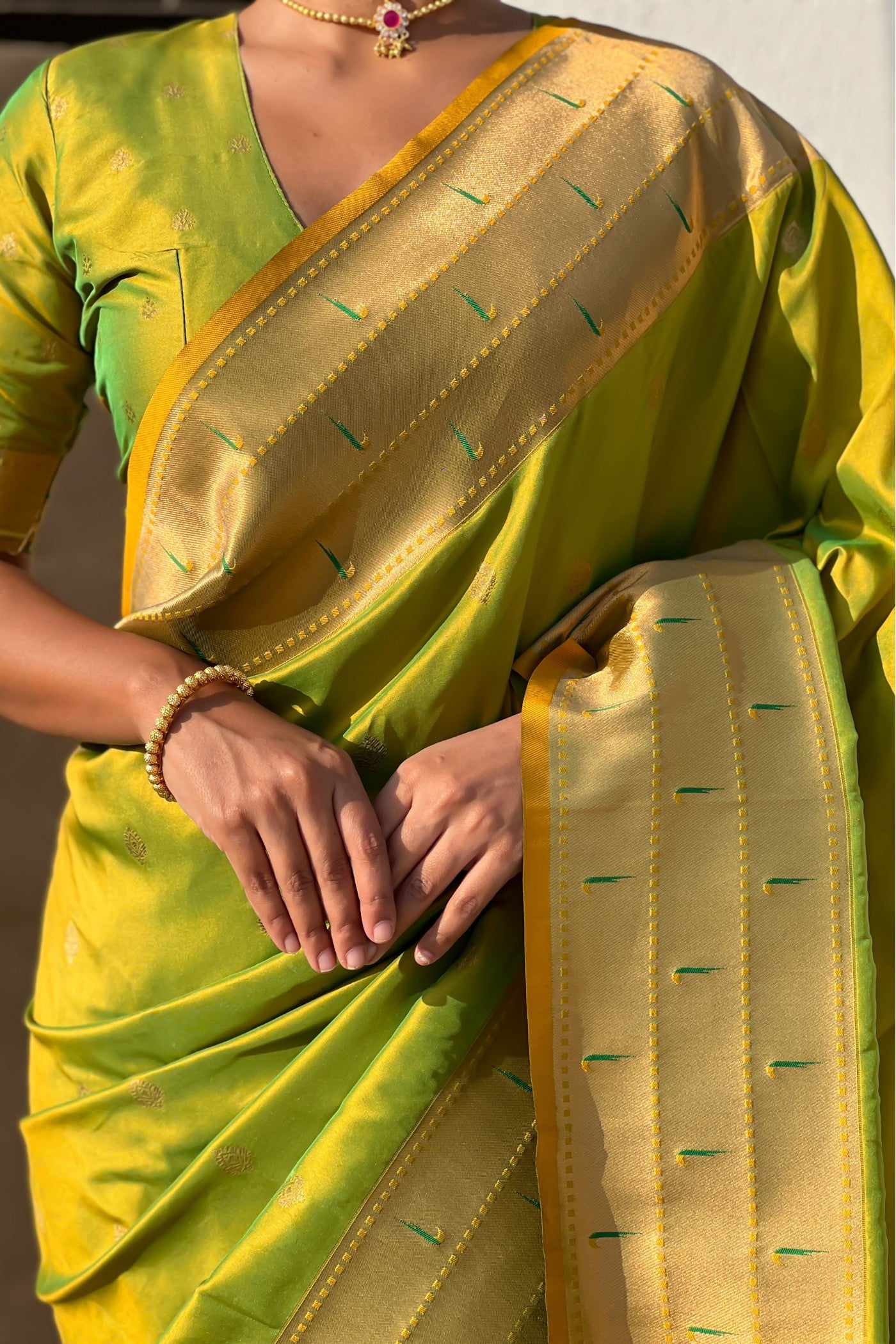 Buy MySilkLove Sushi Green Woven Paithani Saree Online