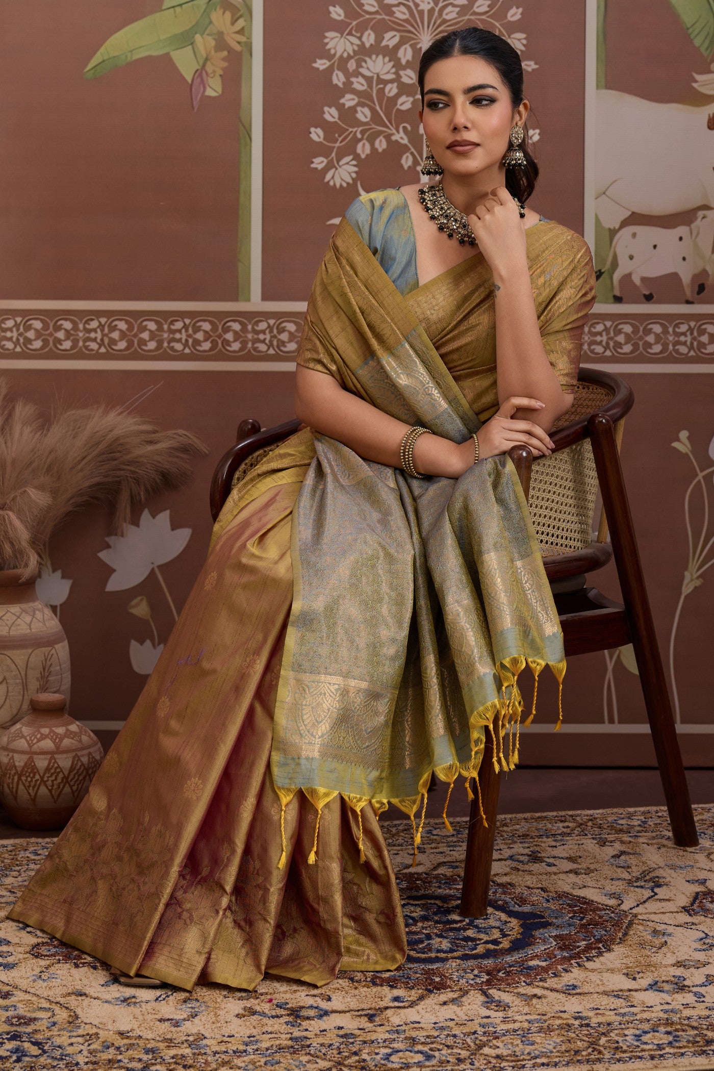 Buy MySilkLove Sage Green Banarasi Handloom Tussar Saree Online