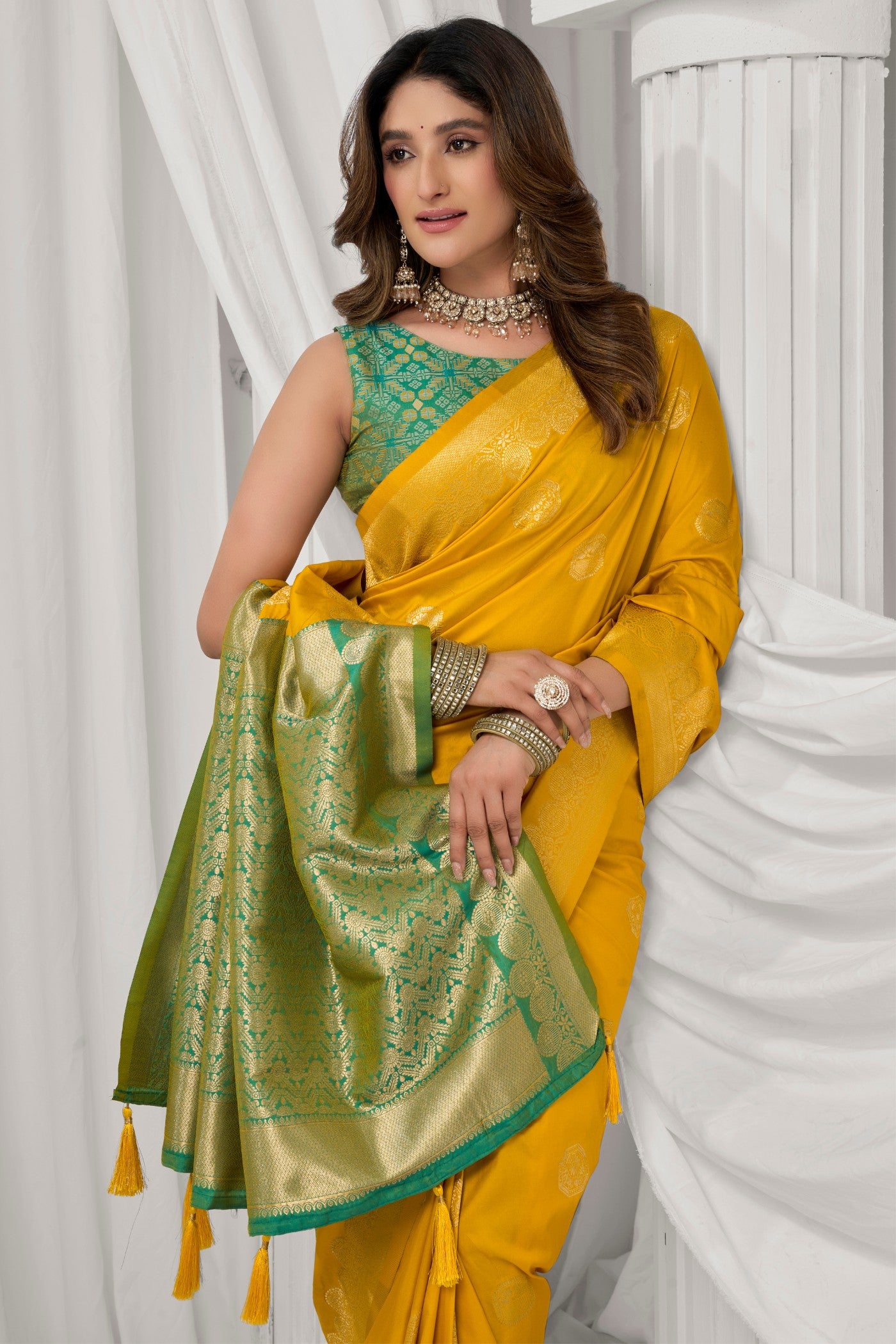 Buy MySilkLove Sunny Yellow Woven Banarasi Soft Silk Saree Online