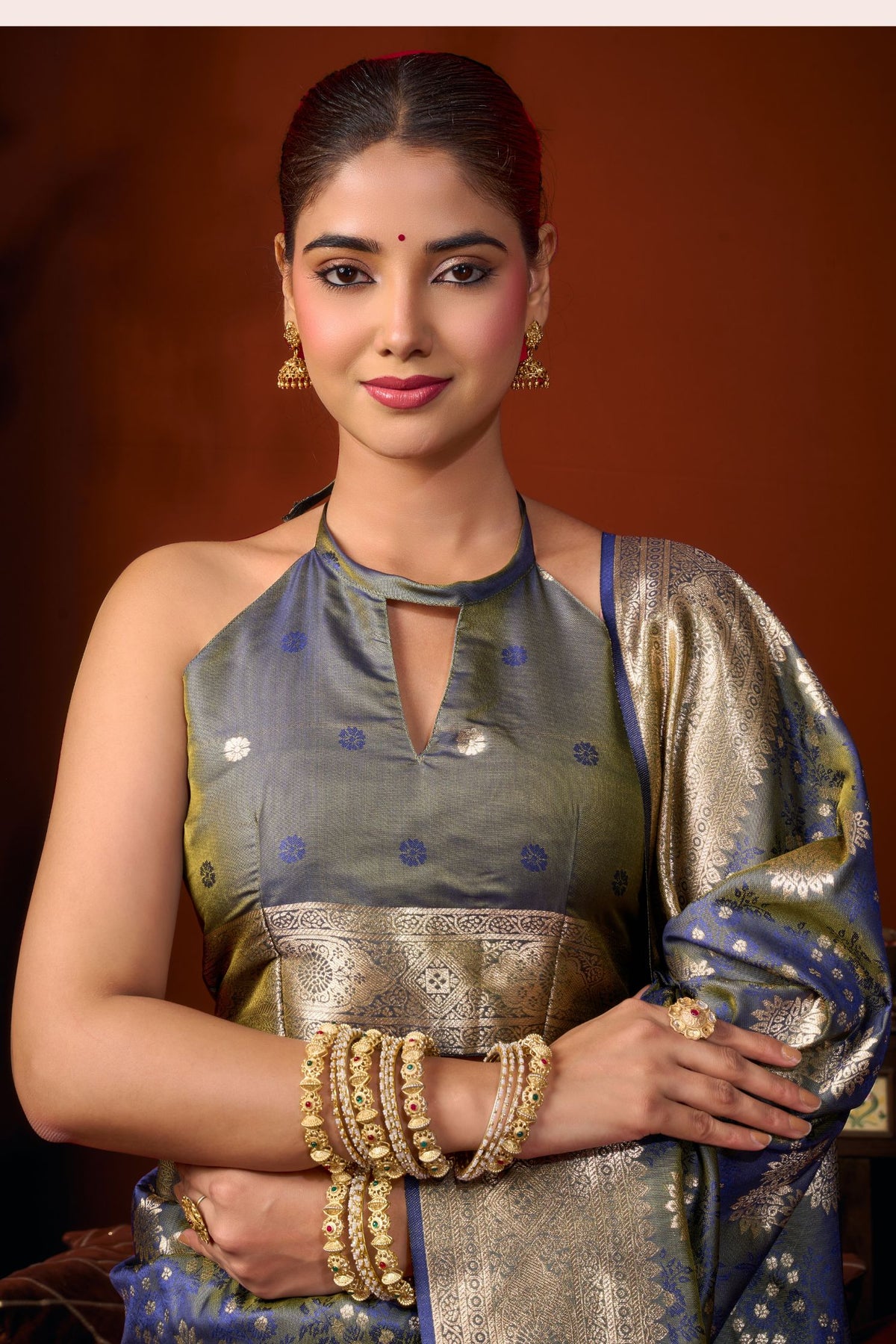 Buy MySilkLove Storm Cloud Grey Woven Banarasi Jacquard Soft Silk Saree Online