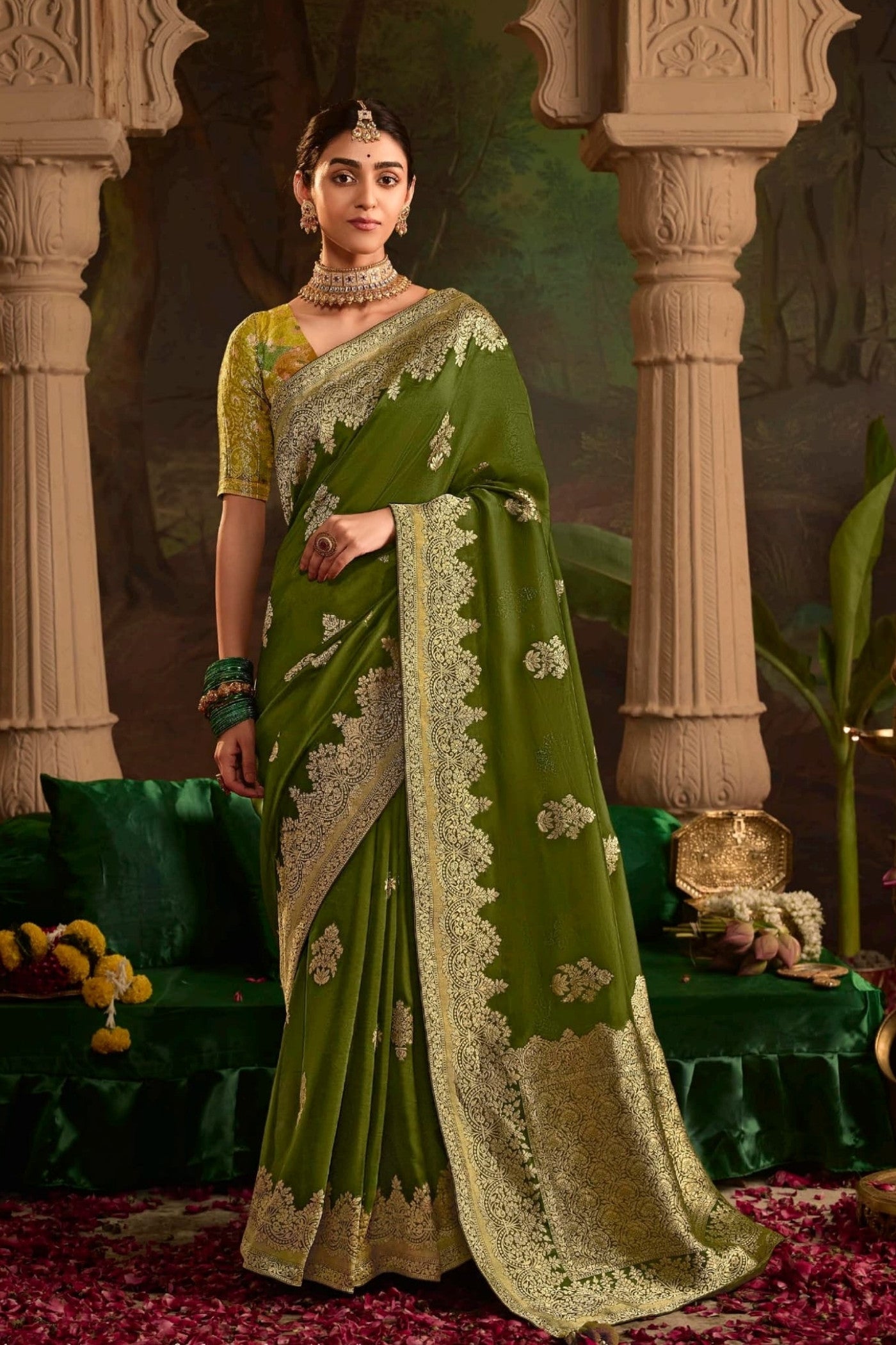 Buy MySilkLove Madras Green Designer Banarasi Dola Silk Saree Online