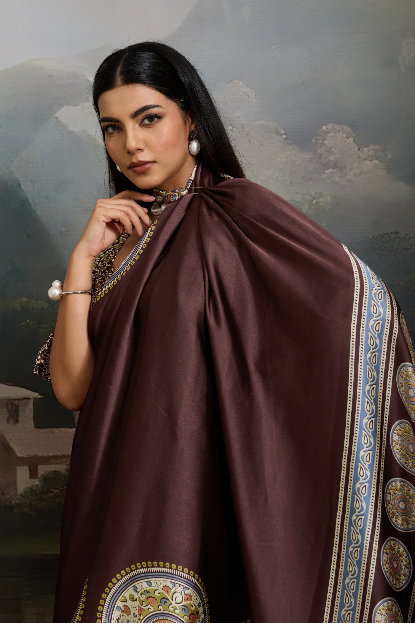 MySilkLove Pecan Brown Ajrakh Modal Ajrakh Printed Silk Saree