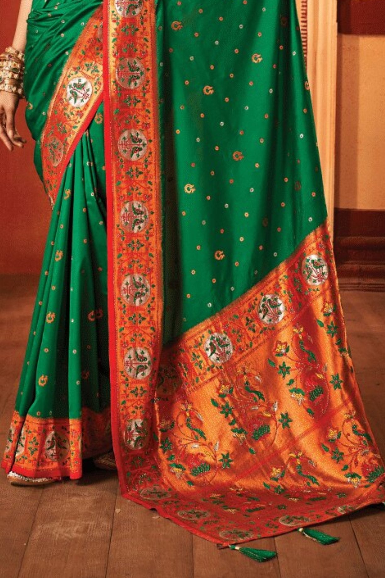 Buy MySilkLove Pine Green Woven Paithani Saree Online