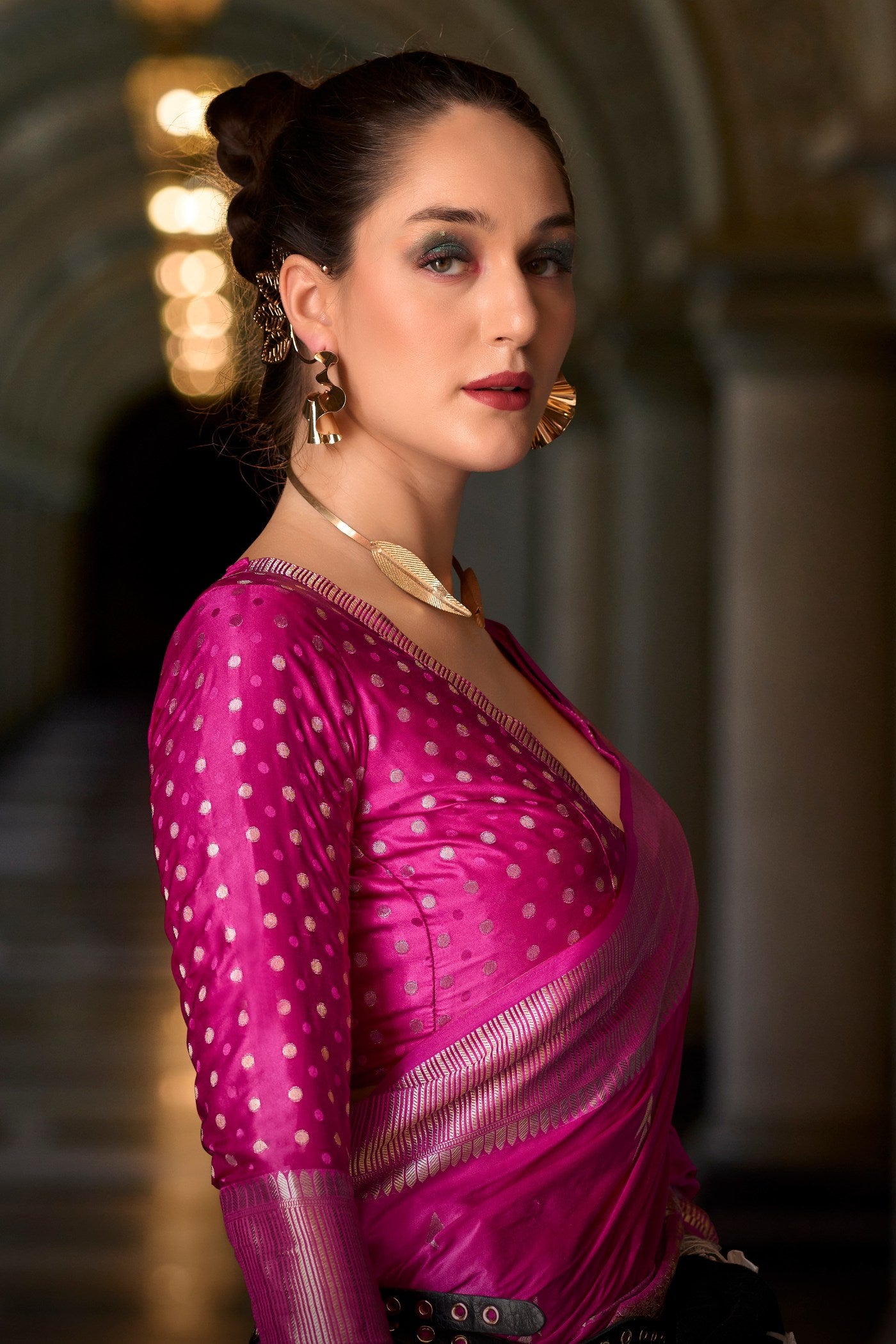 Buy MySilkLove Magenta Pink Handloom Satin Silk Saree Online