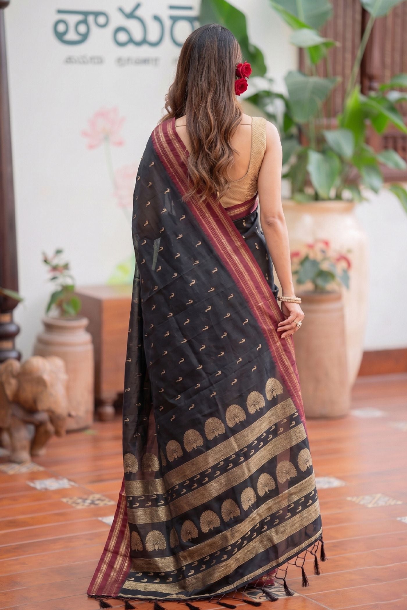 Buy MySilkLove Obsidian Black Banarasi Woven Soft Silk Saree Online