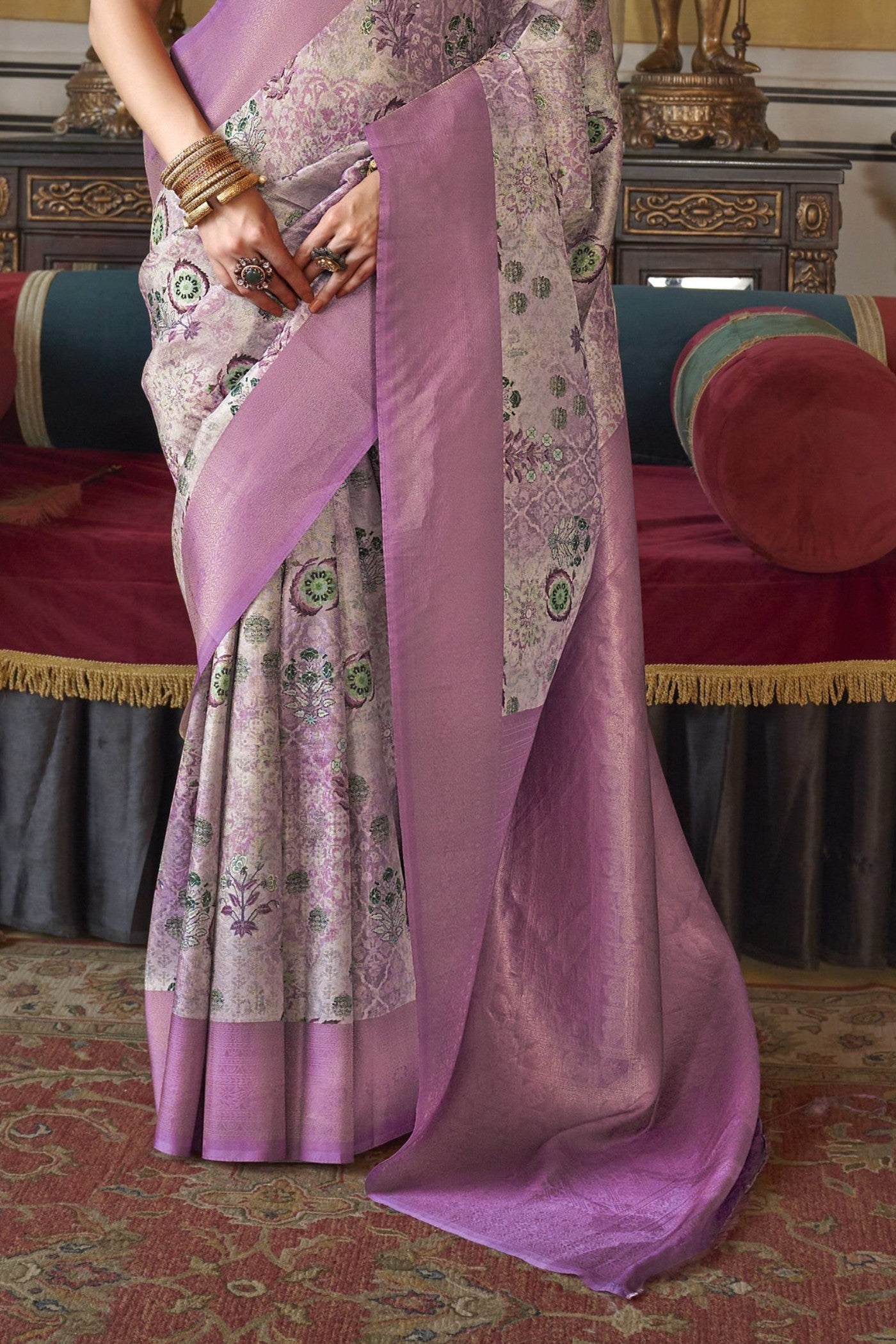 Buy MySilkLove Falcon Purple Tussar Banarasi Digital Printed Saree Online