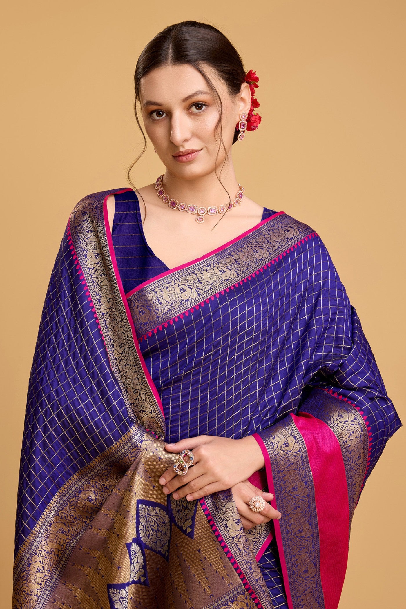 Buy MySilkLove Dark Blue Zari Woven Banarasi Saree Online