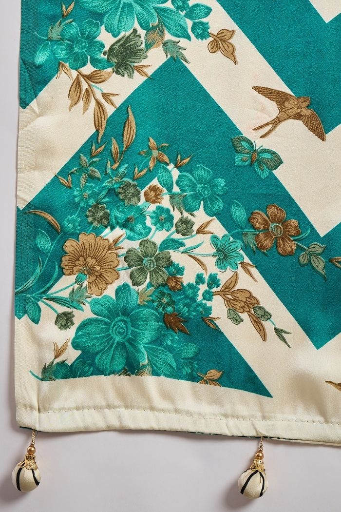 Buy MySilkLove Water Blue Stripe Printed Floral Satin Gaji Silk Saree Online