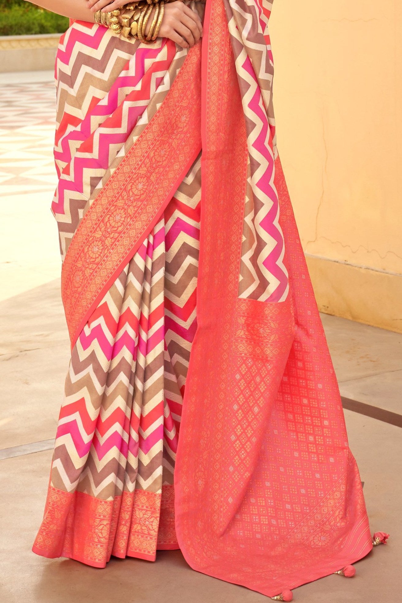 Buy MySilkLove Pink Sherbert Woven Patola Printed Silk Saree Online