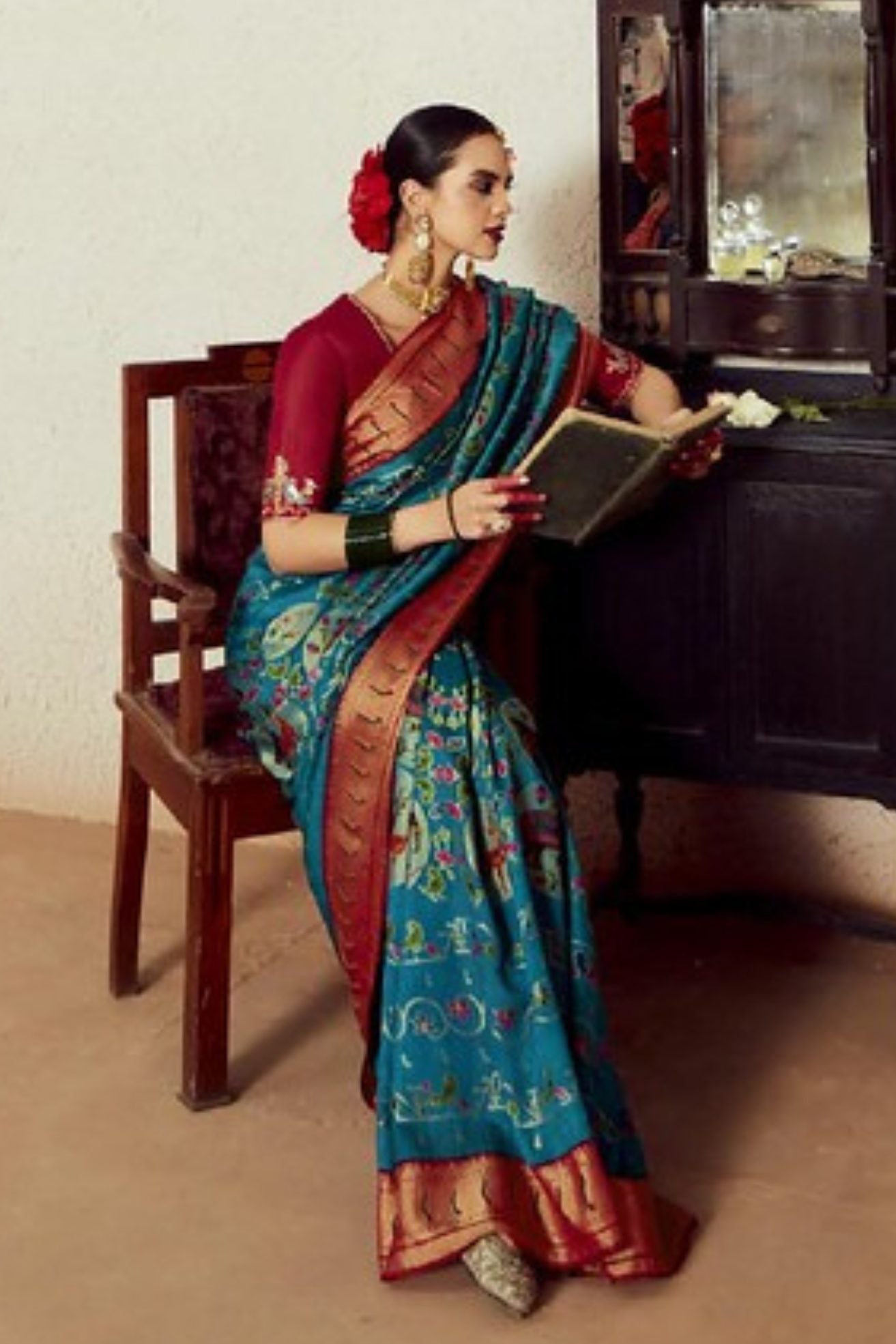 Buy MySilkLove Calypso Blue Printed Brasso Soft Silk Saree Online