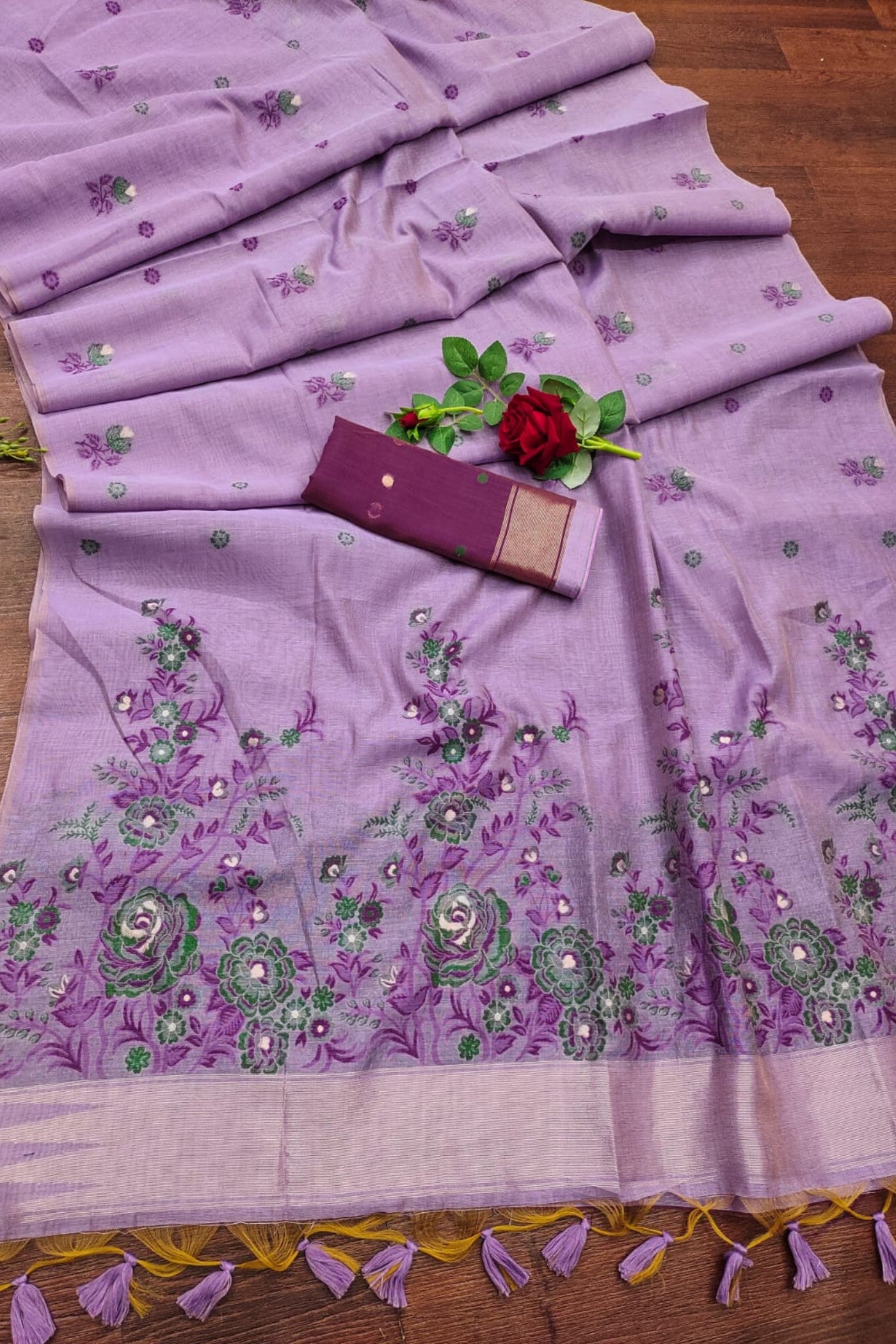 Buy MySilkLove Pastel Purple Muga Cotton Saree Online