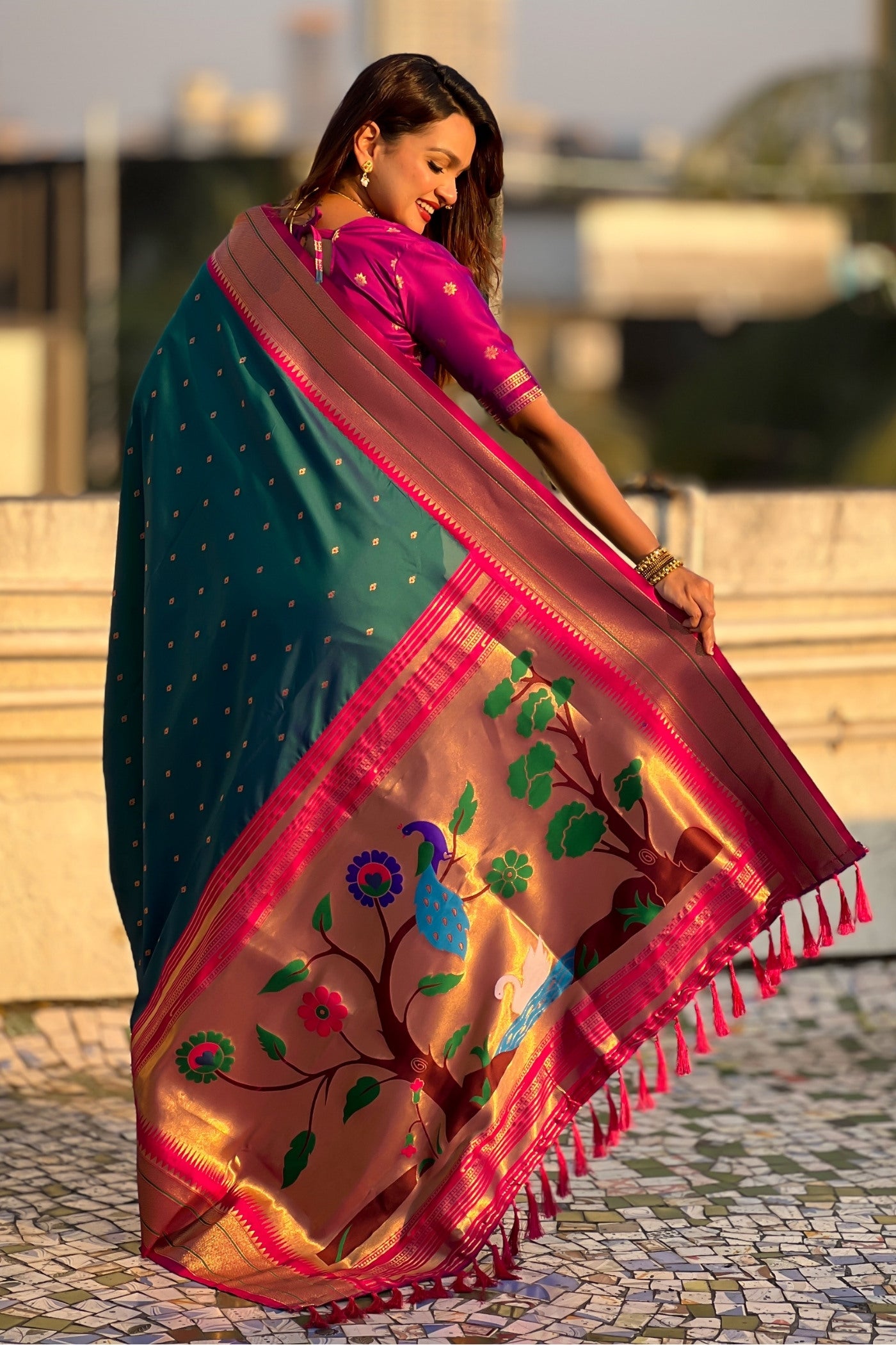 Buy MySilkLove Celtic Blue Zari Woven Paithani Saree Online