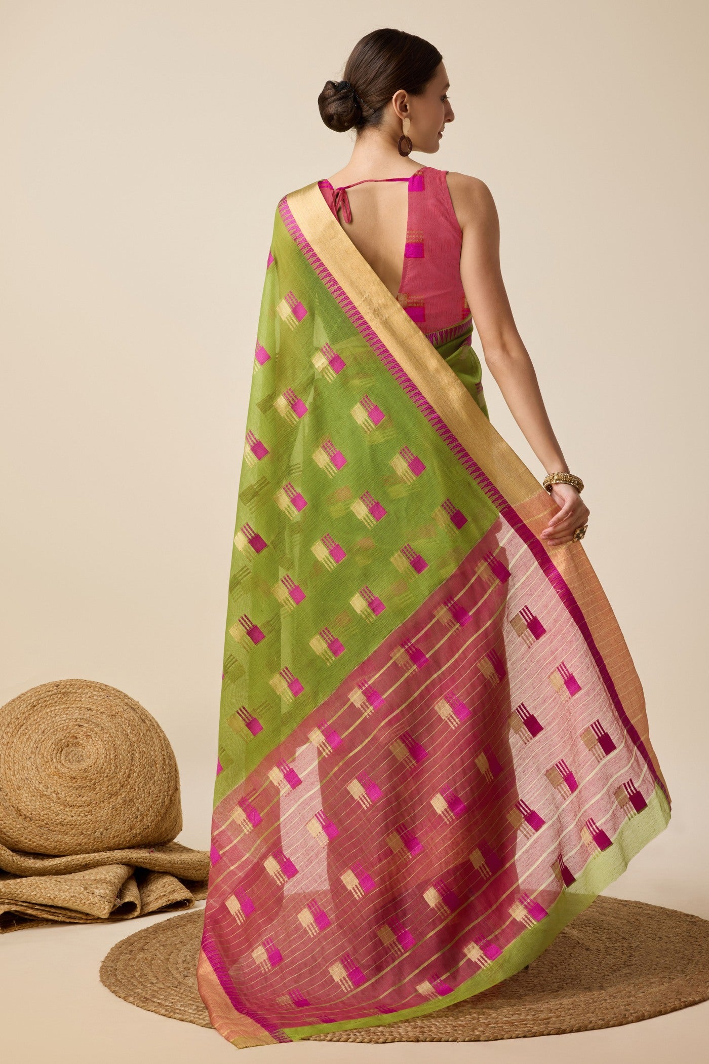 Buy MySilkLove Forest Green Cotton Soft Silk Saree Online