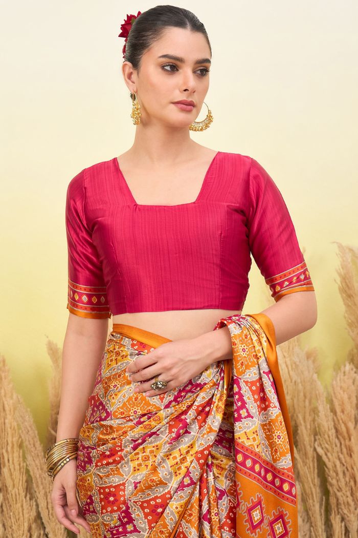 Buy MySilkLove Burnt Yellow Patola Printed Satin Crepe Silk Saree Online