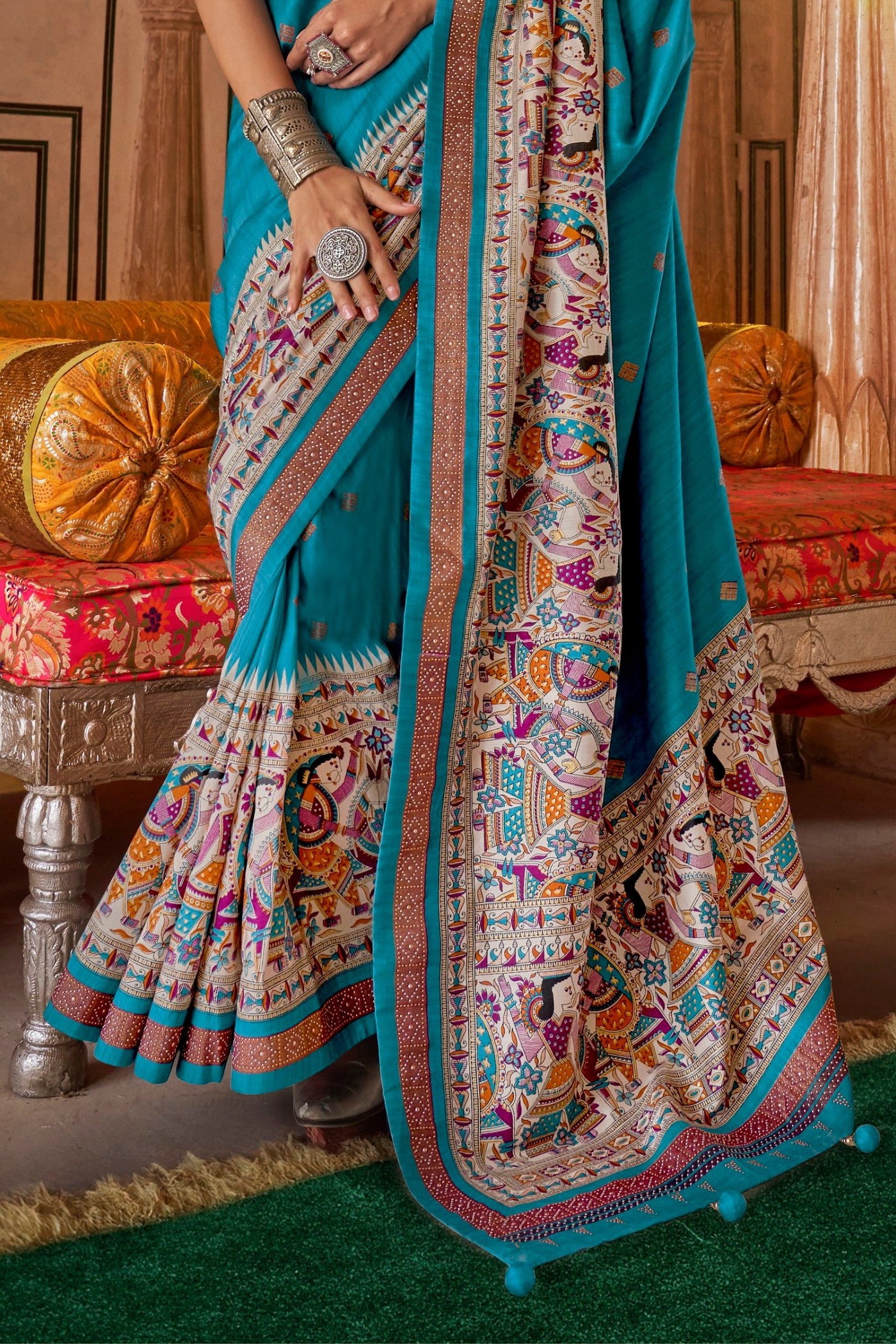 Buy MySilkLove Azure Blue Printed Patola Saree Online